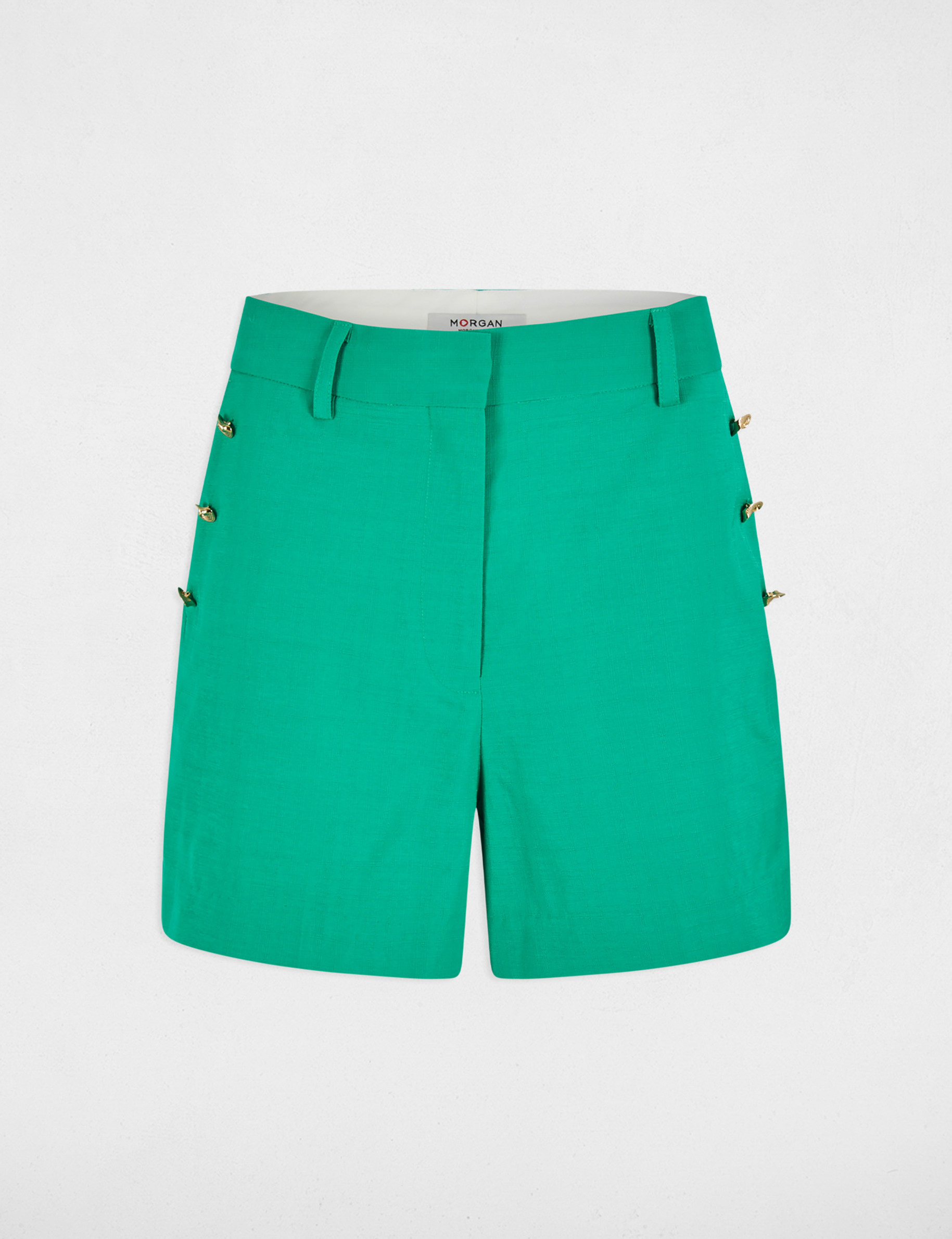 Loose shorts with buttons emerald green women