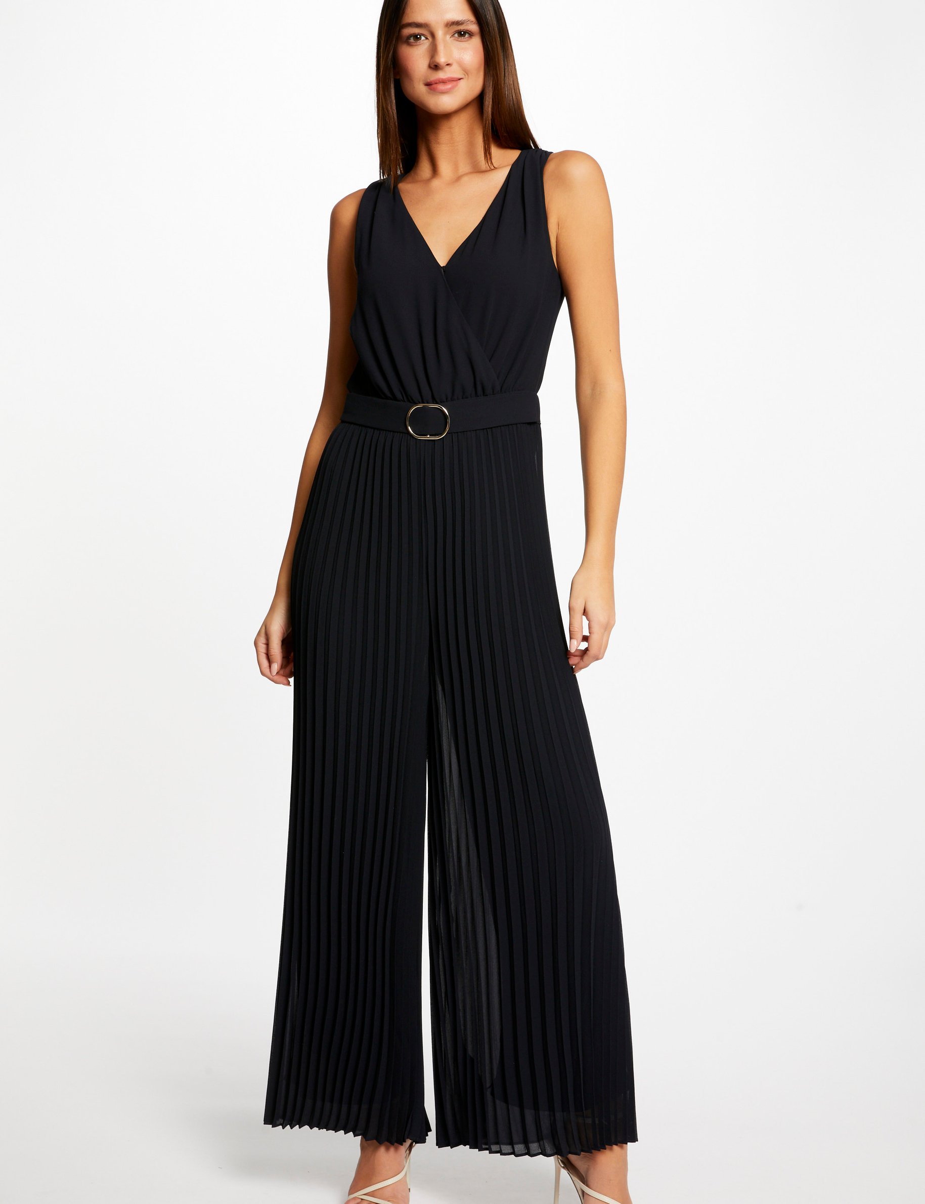 Loose jumpsuit with pleated legs navy blue women