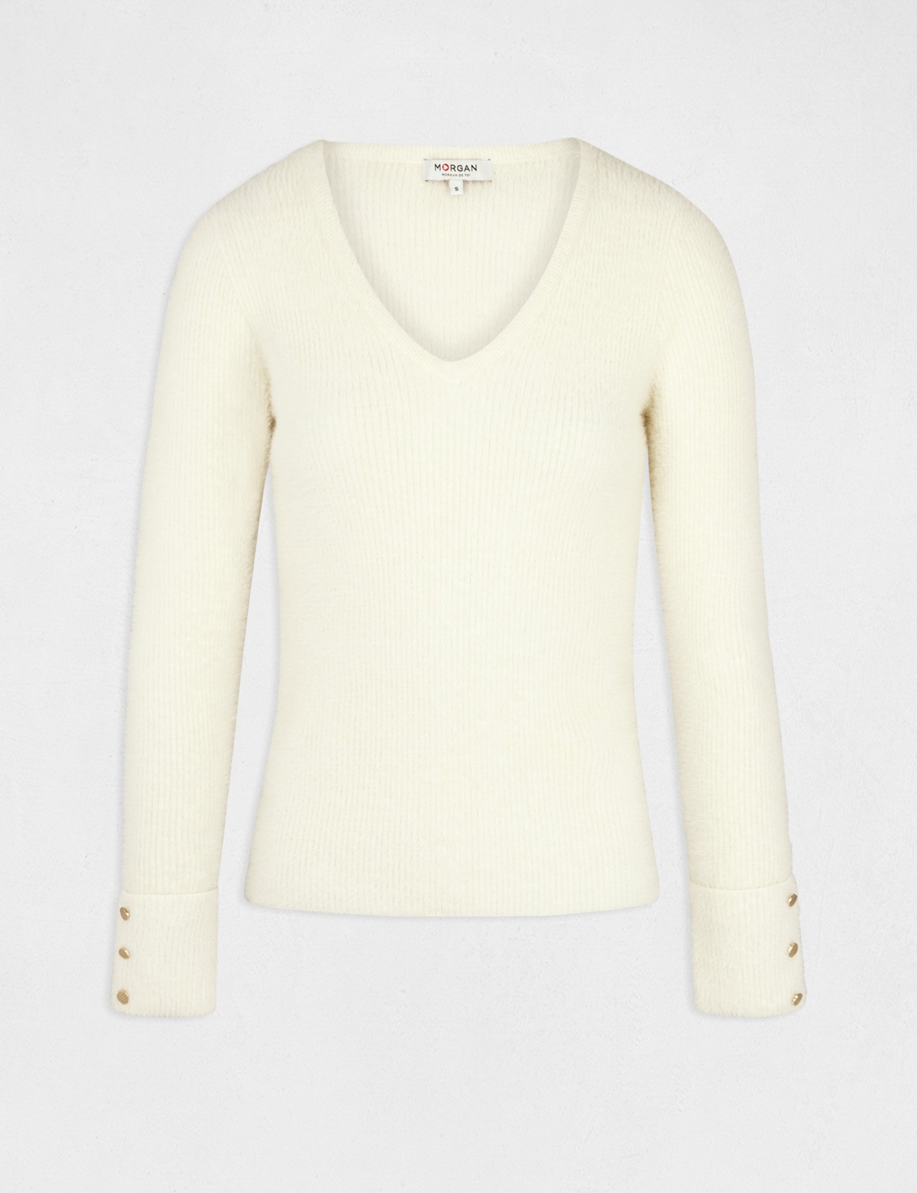 Long-sleeved jumper with fluffy knit ivory ladies'
