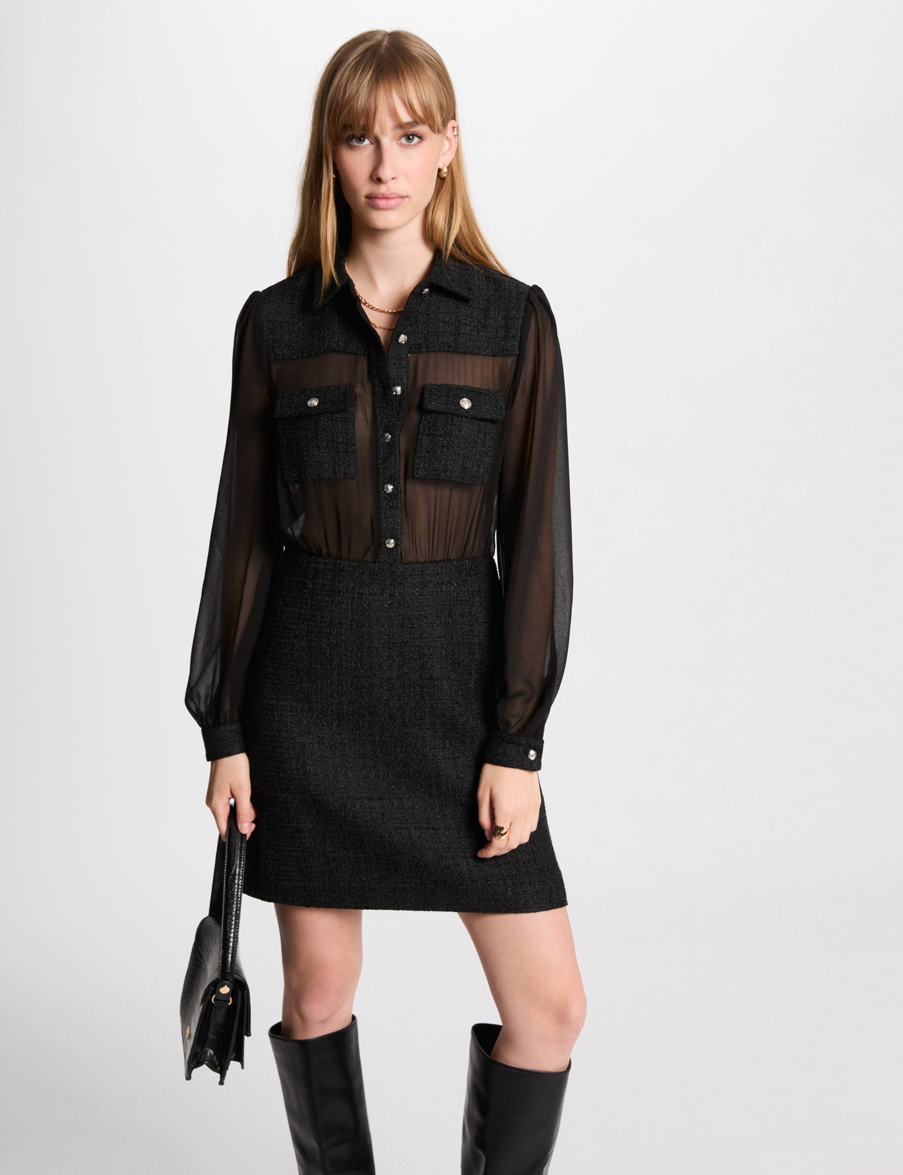 Fitted mini tweed dress black women