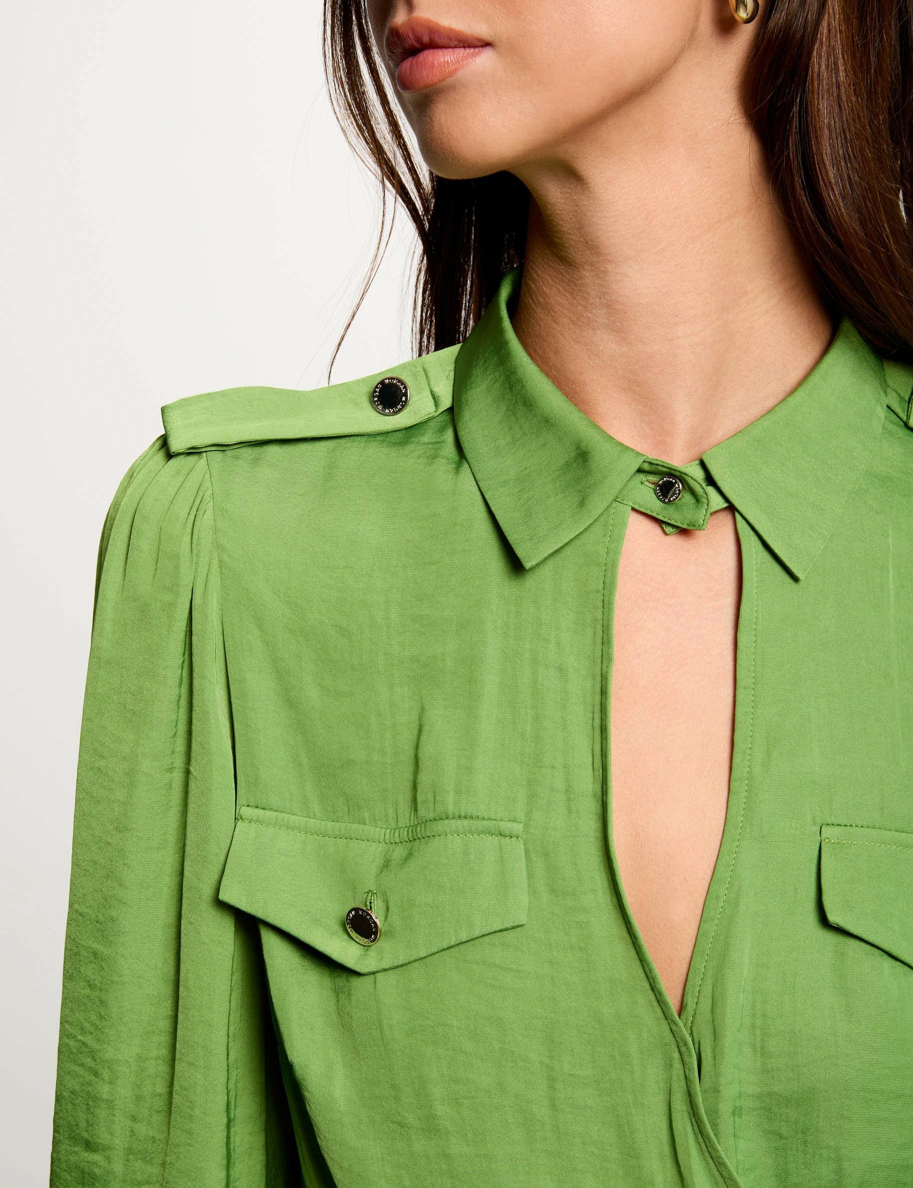 Long-sleeved blouse aniseed green women