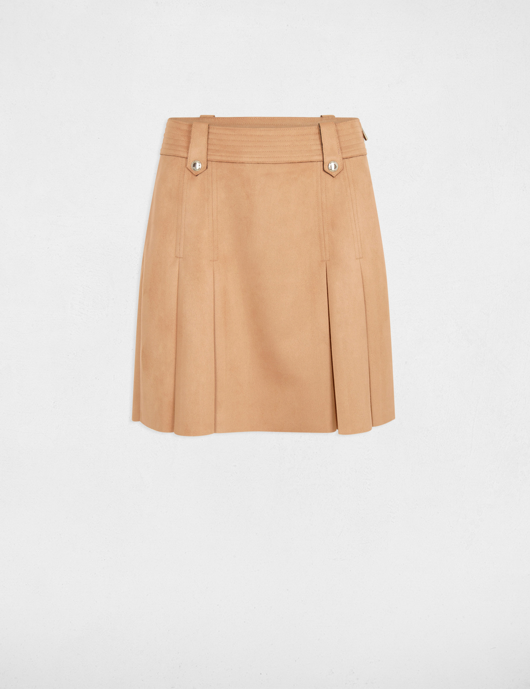 Mini suede skirt camel women