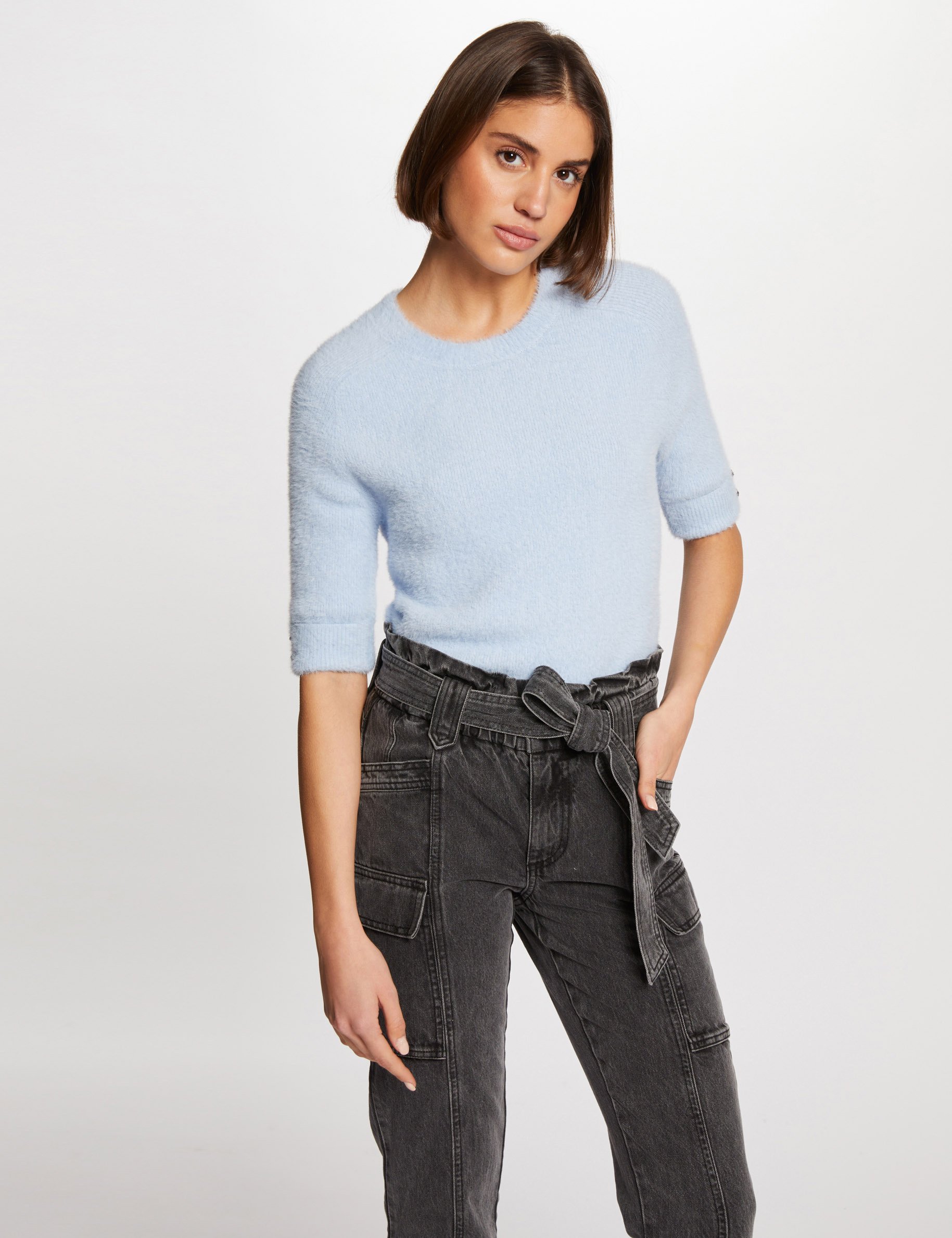 Pull manches courtes bleu clair femme