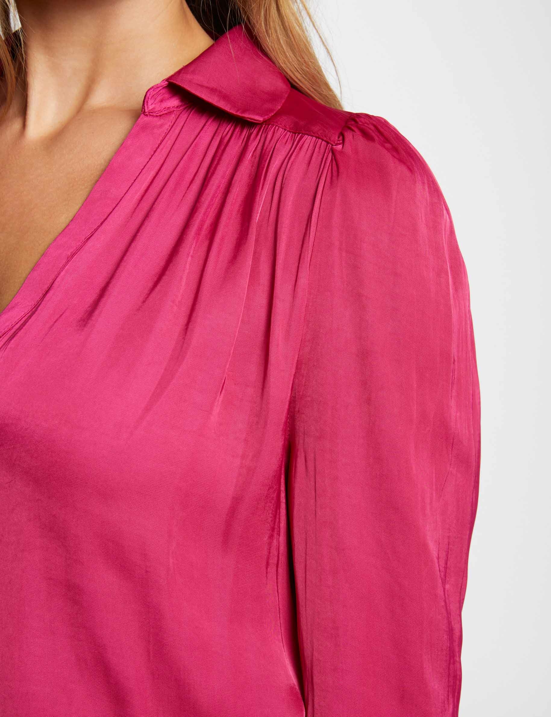 Long-sleeved satin shirt dark pink women