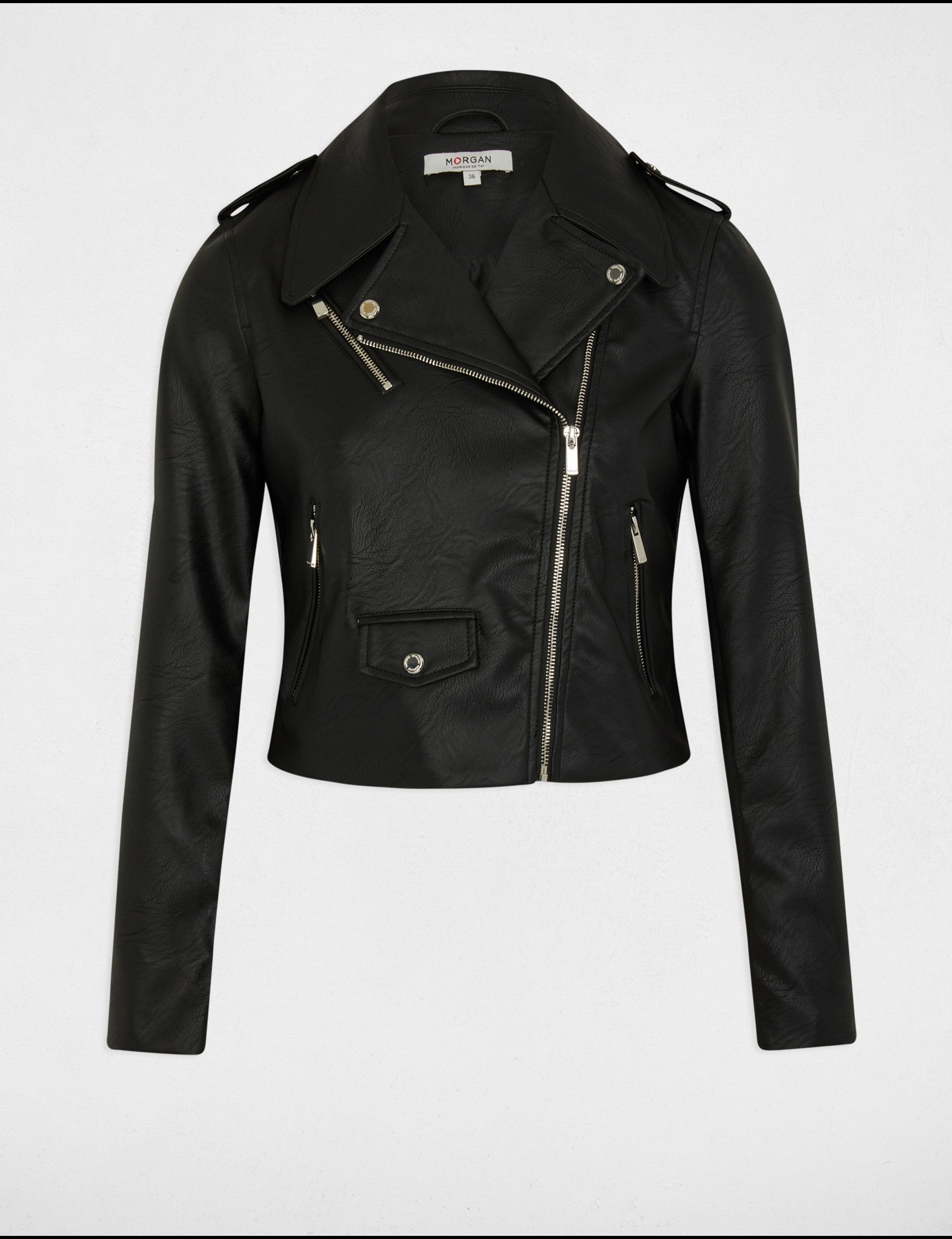 Short faux leather jacket black women Morgan