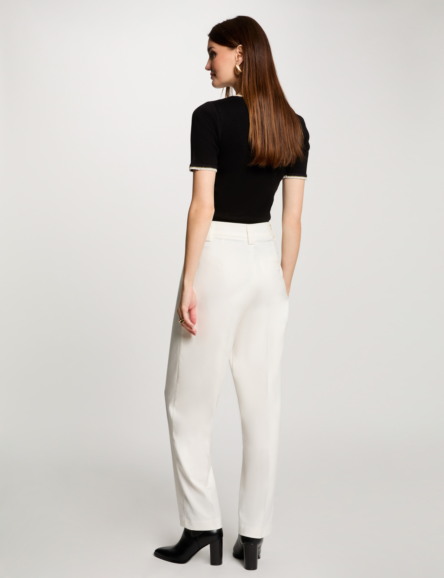 Wide leg trousers with darts ecru women