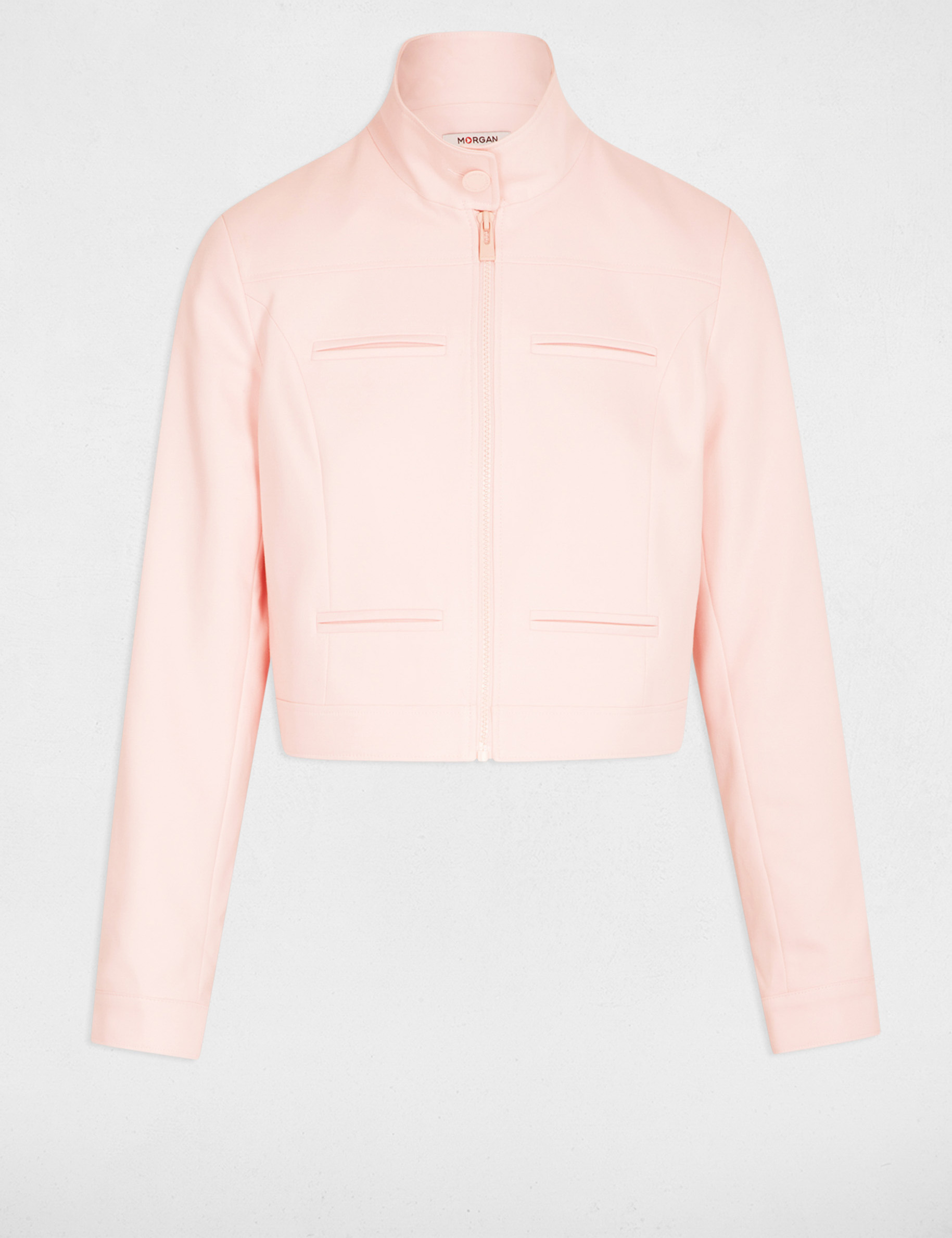 Veste cintrée zippée rose pale femme