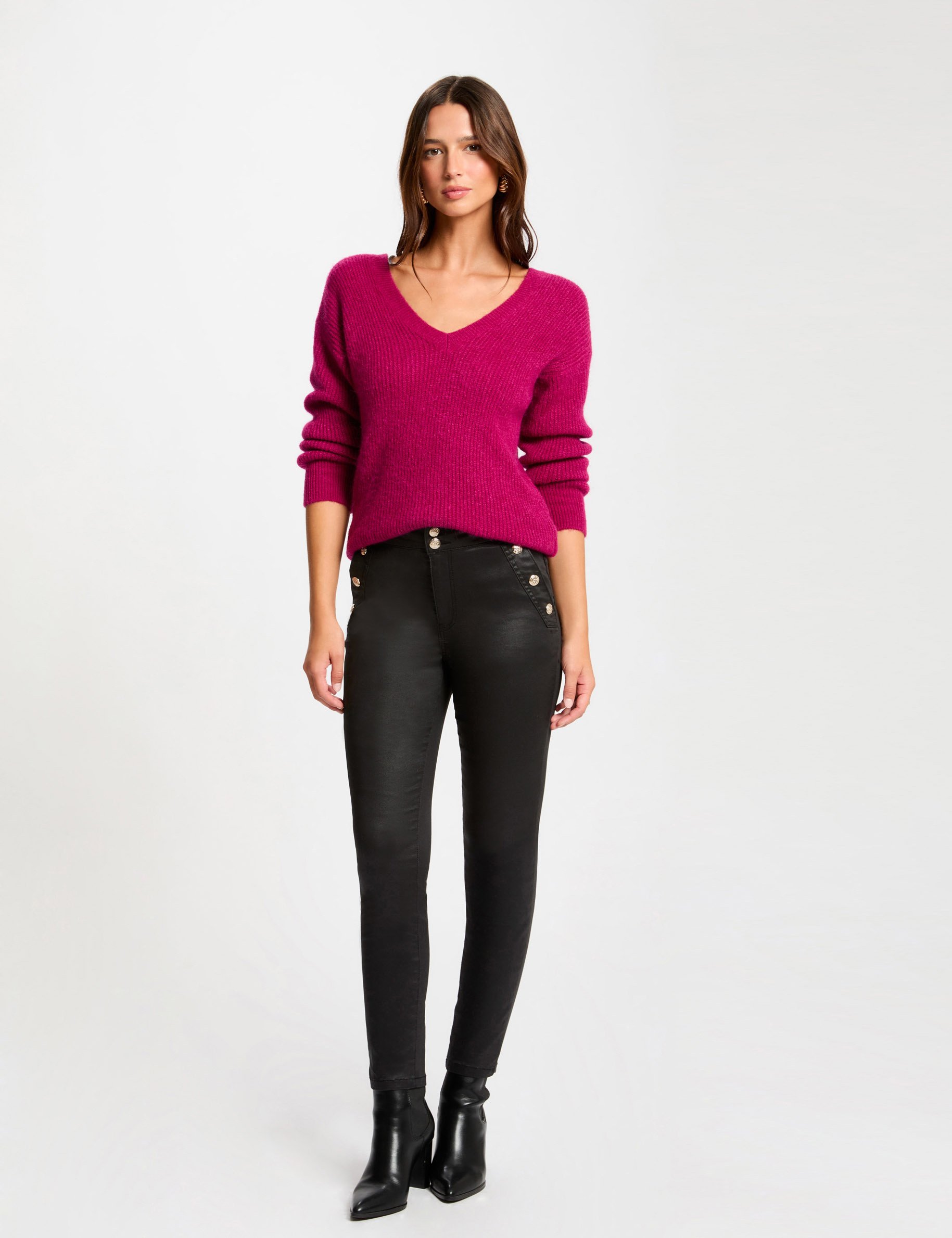 Jumper with V-neck dark pink women