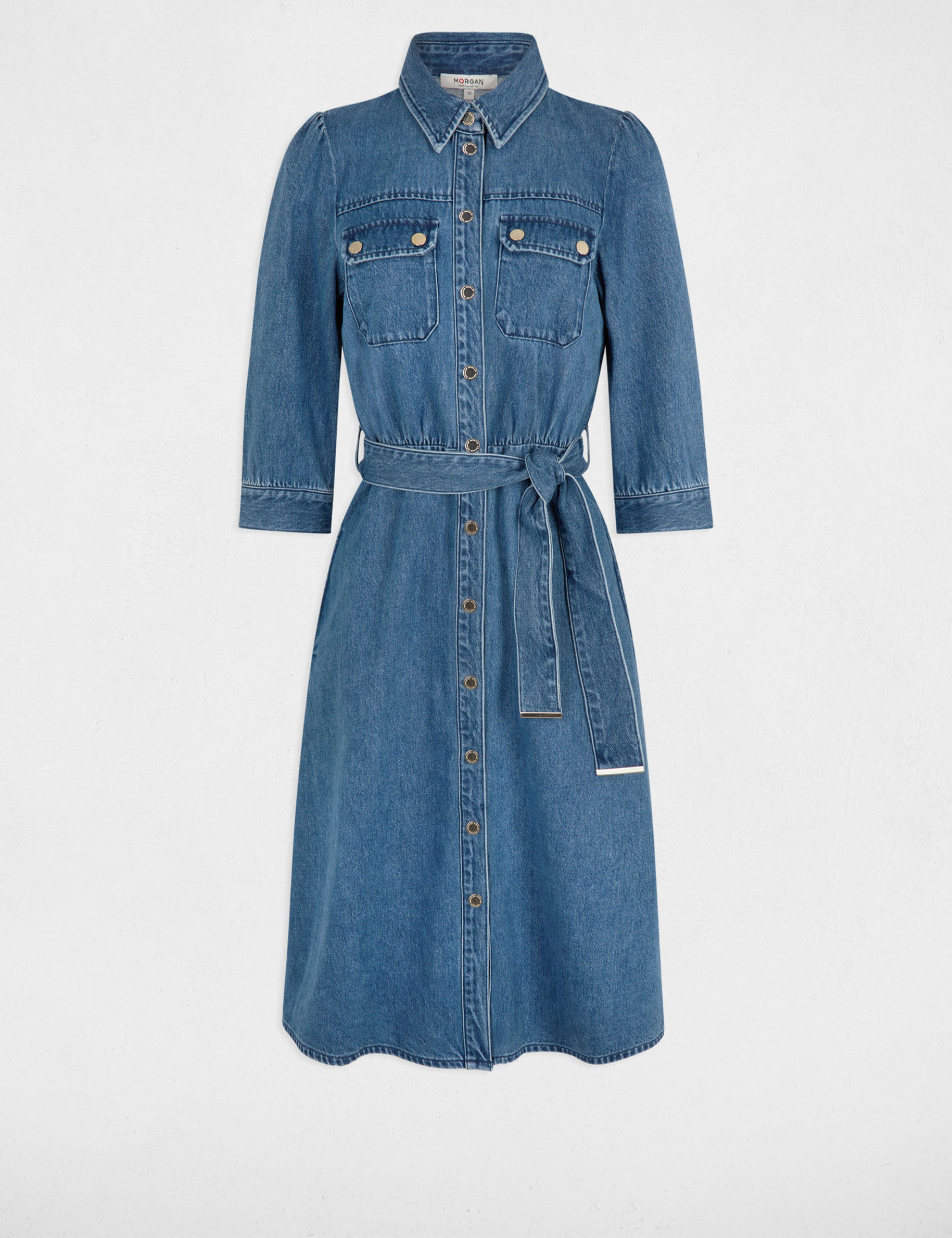 A-line denim shirt dress stone denim women