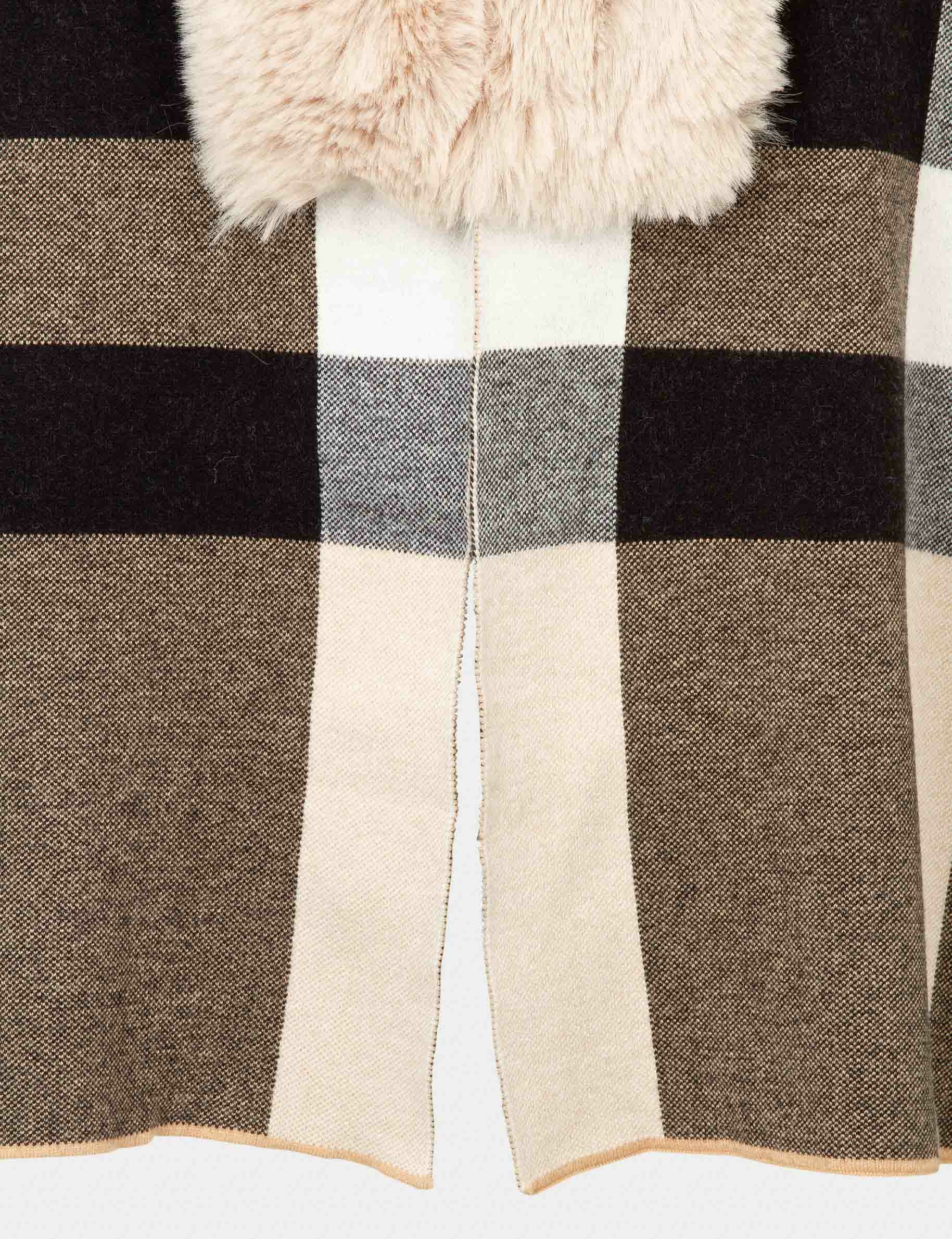 Poncho with faux fur details beige women