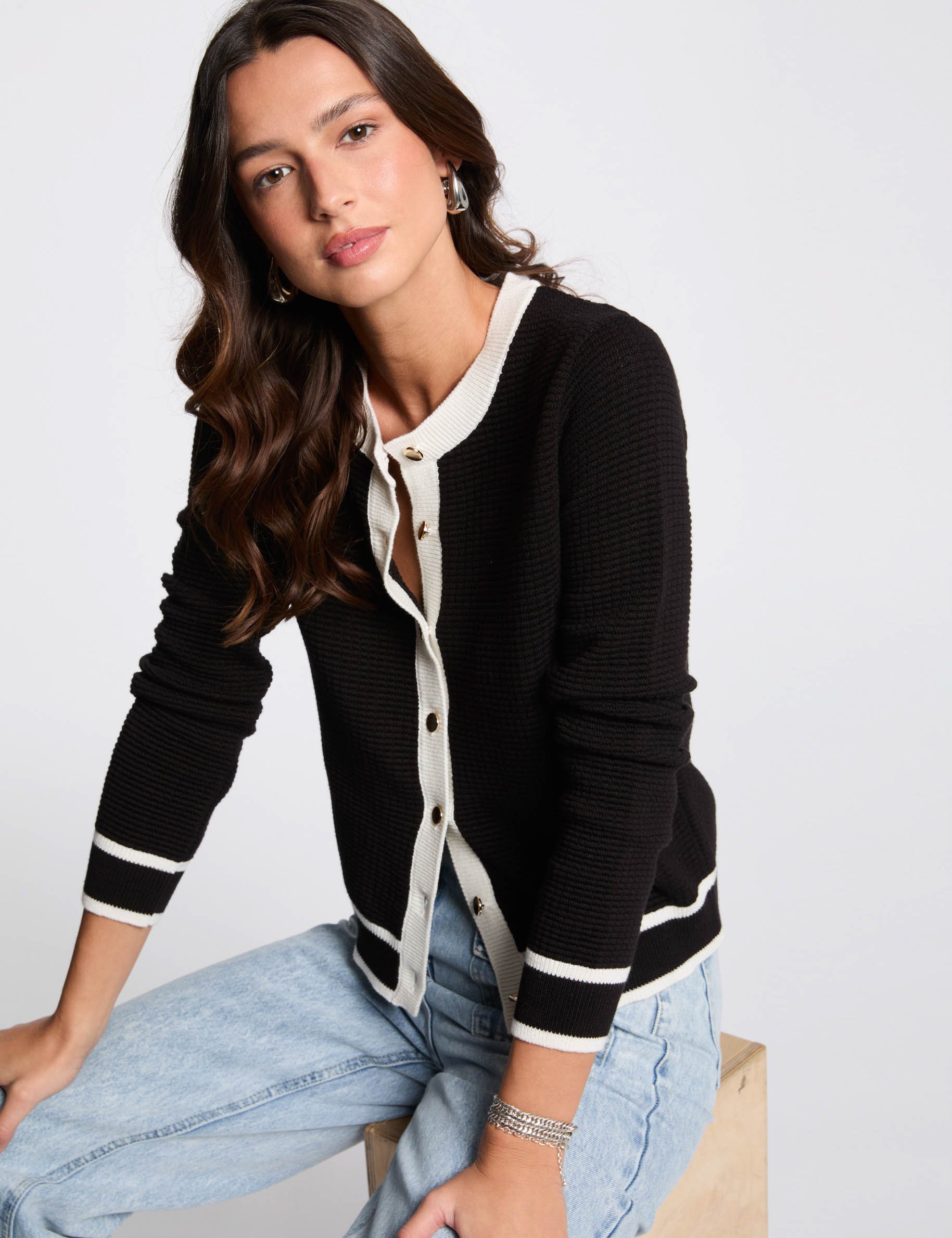 Cardigan round neck black women