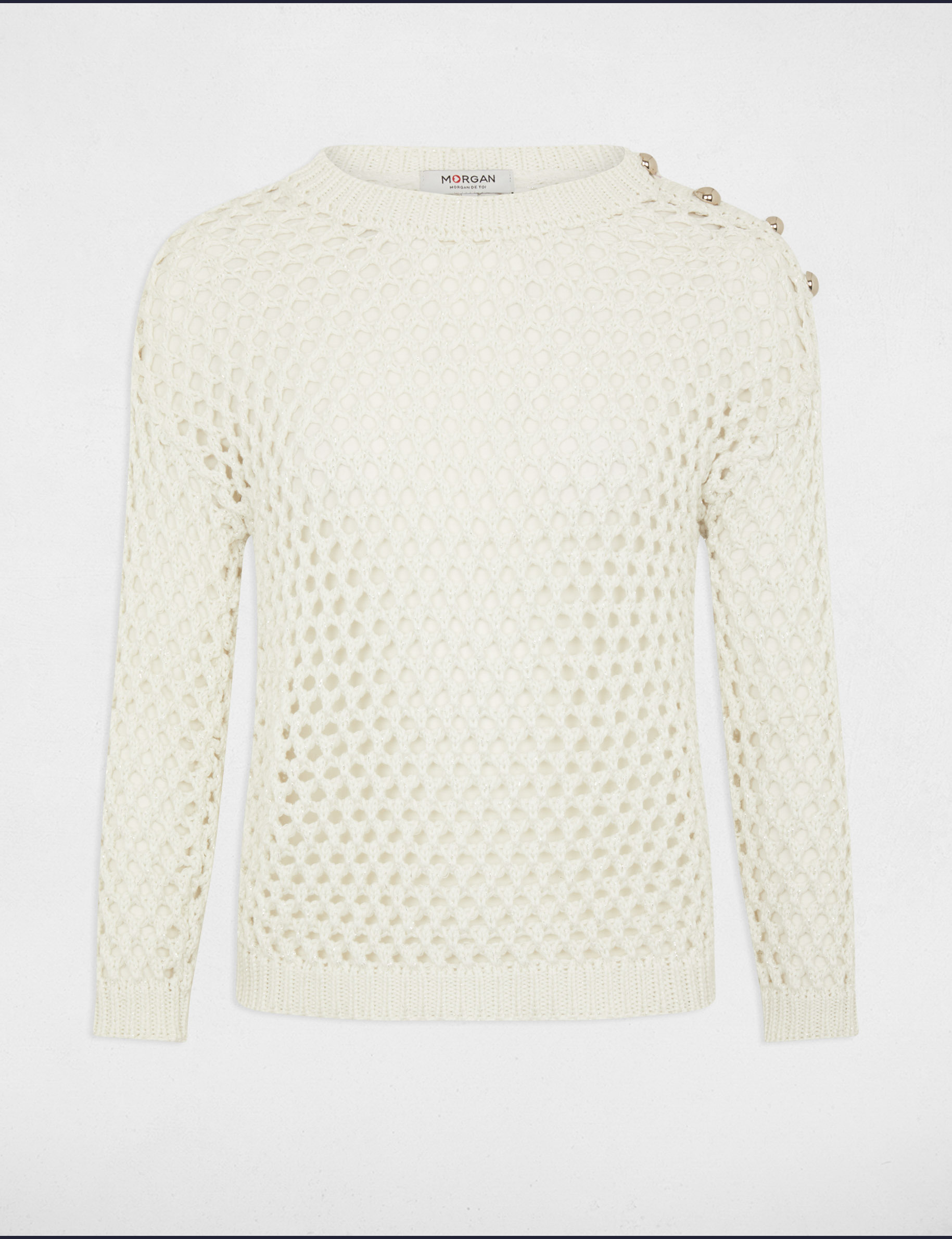 Long-sleeved openwork jumper ivory women