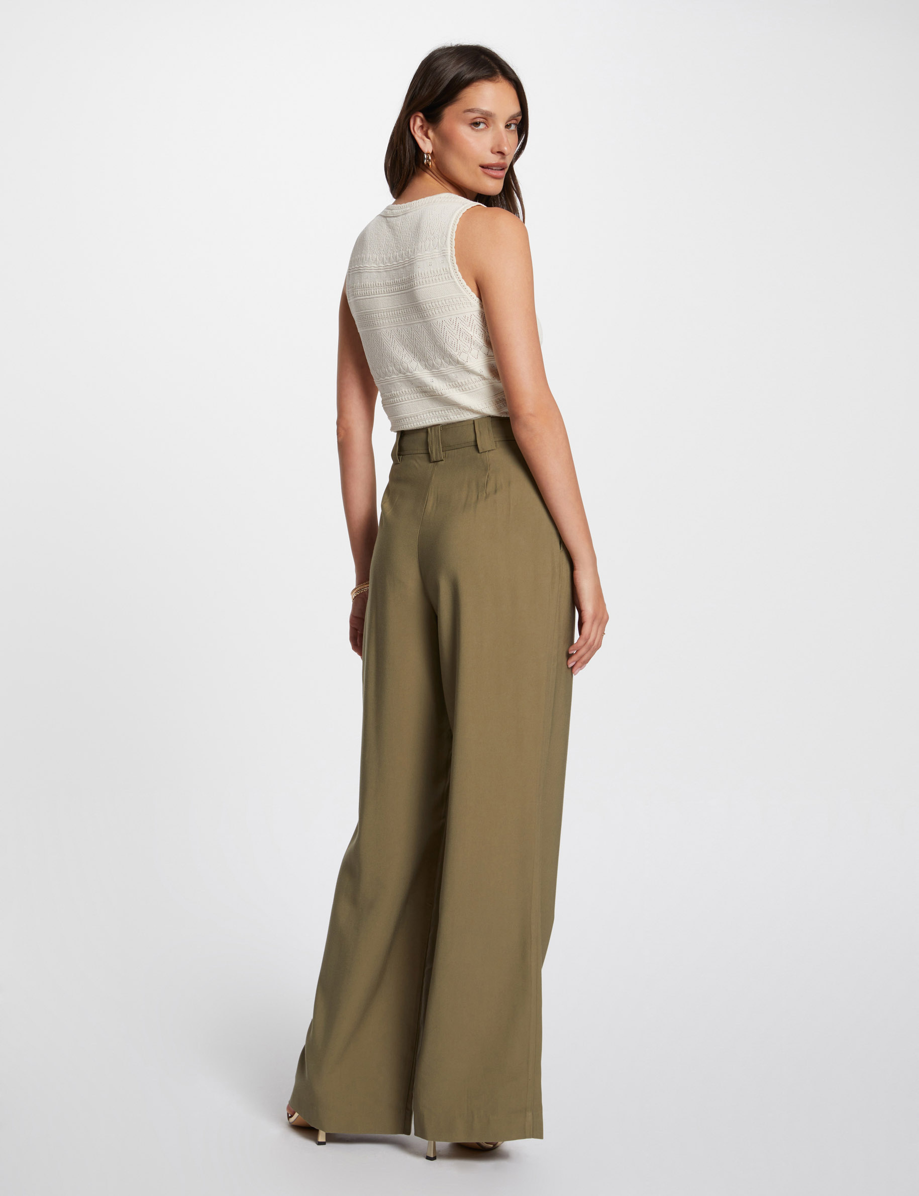 Loose wide leg trousers khaki green women