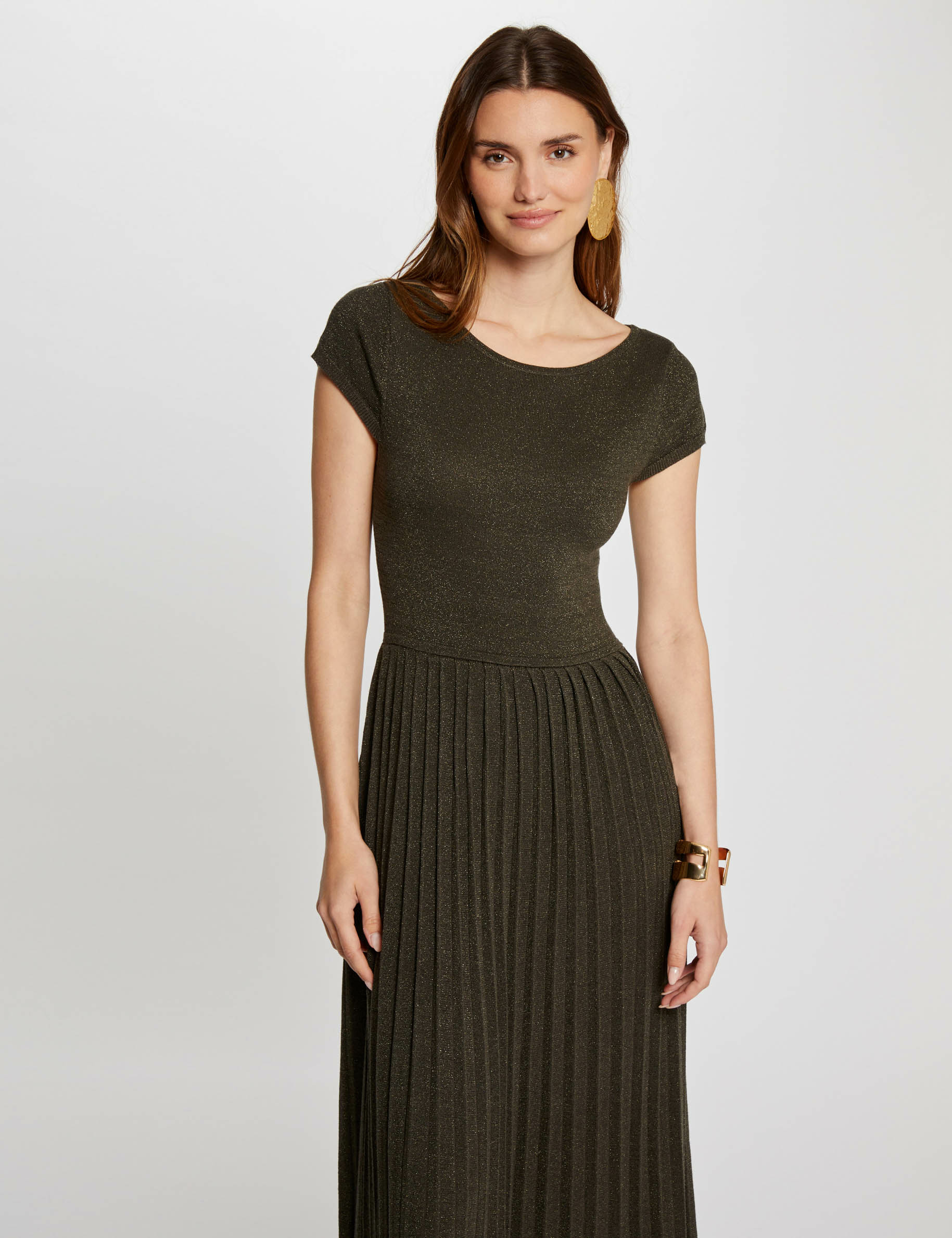 Fitted maxi knitted dress khaki green women