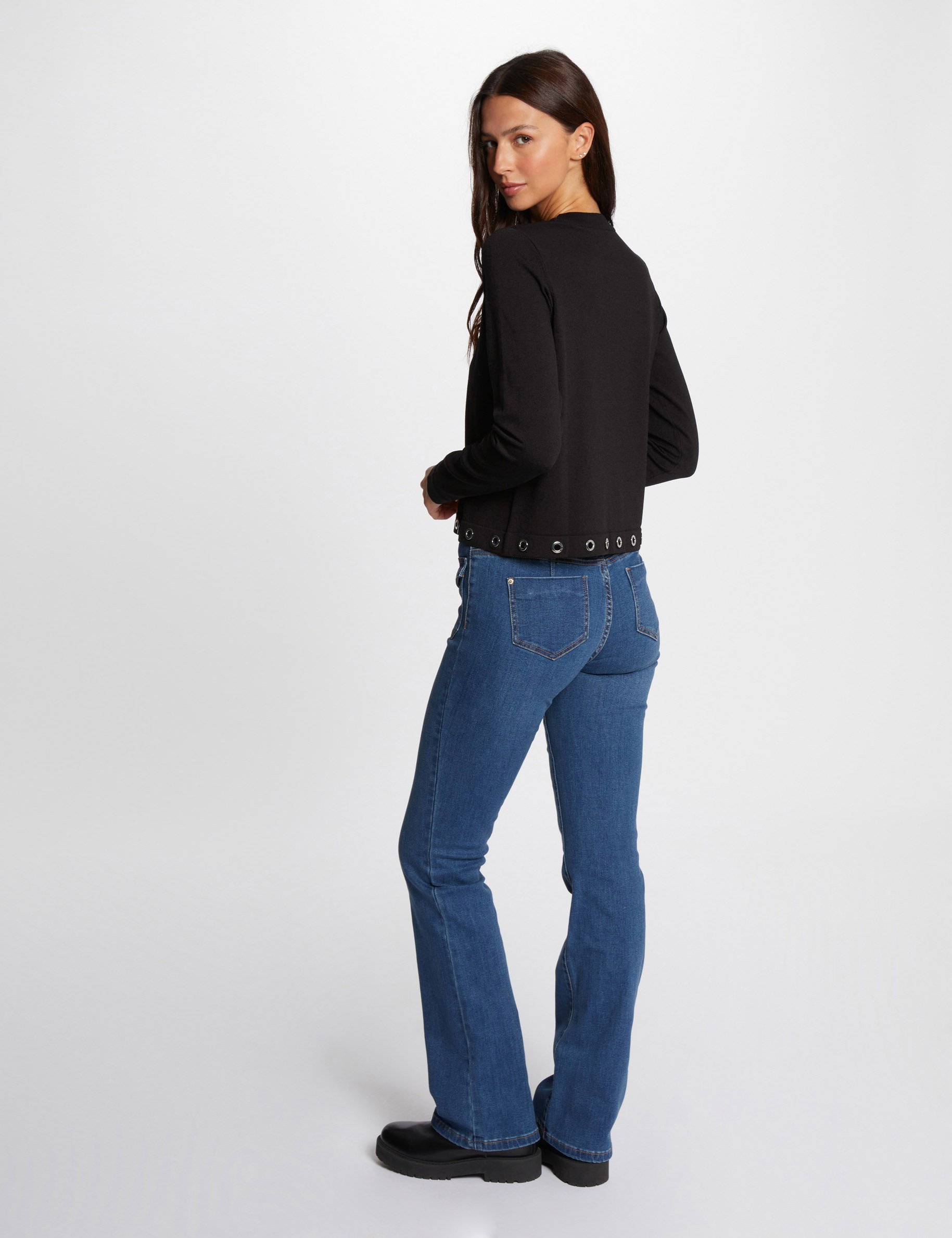 Bootcut jeans pockets buttons stone wash denim women