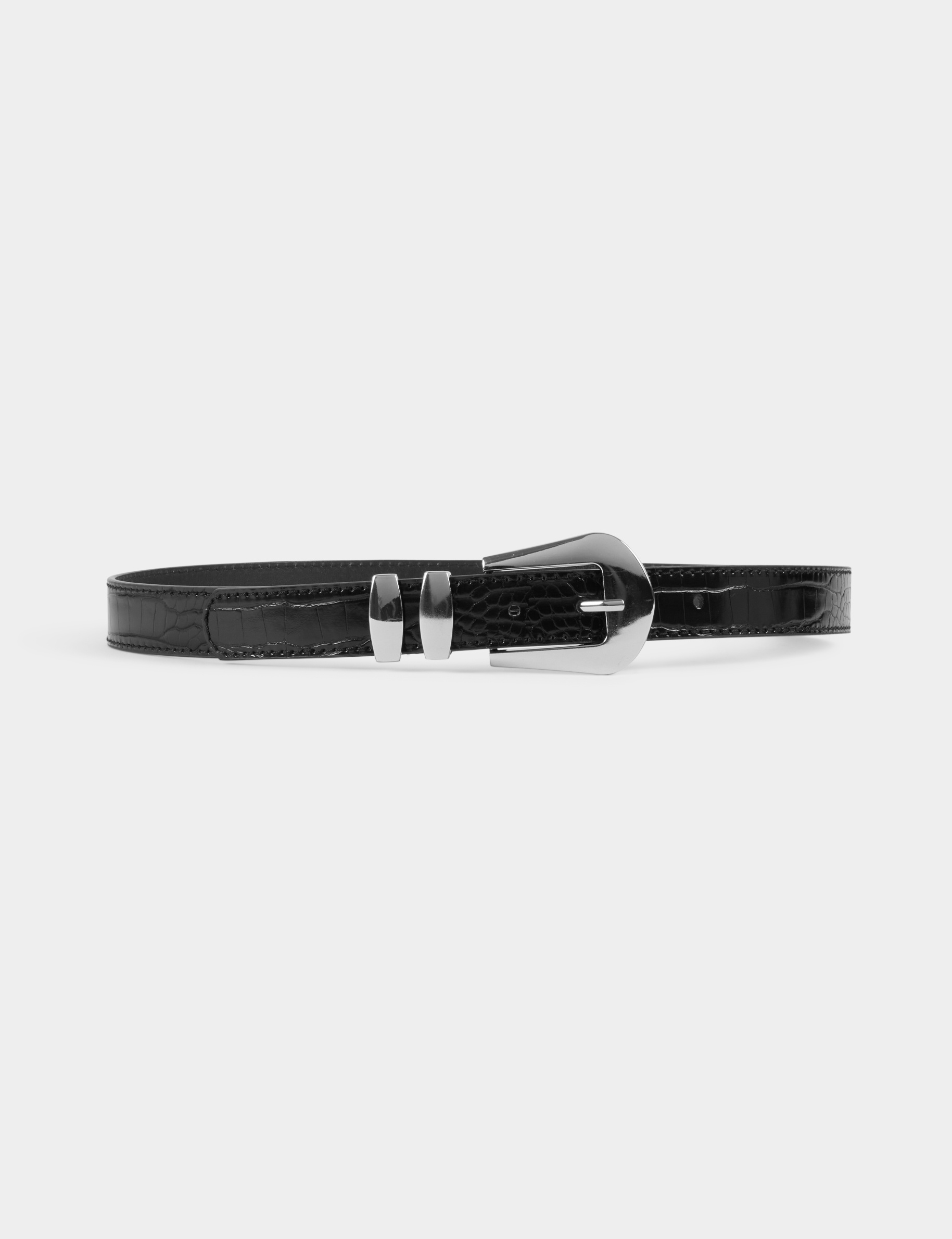 Croc belt with twin keepers black ladies'