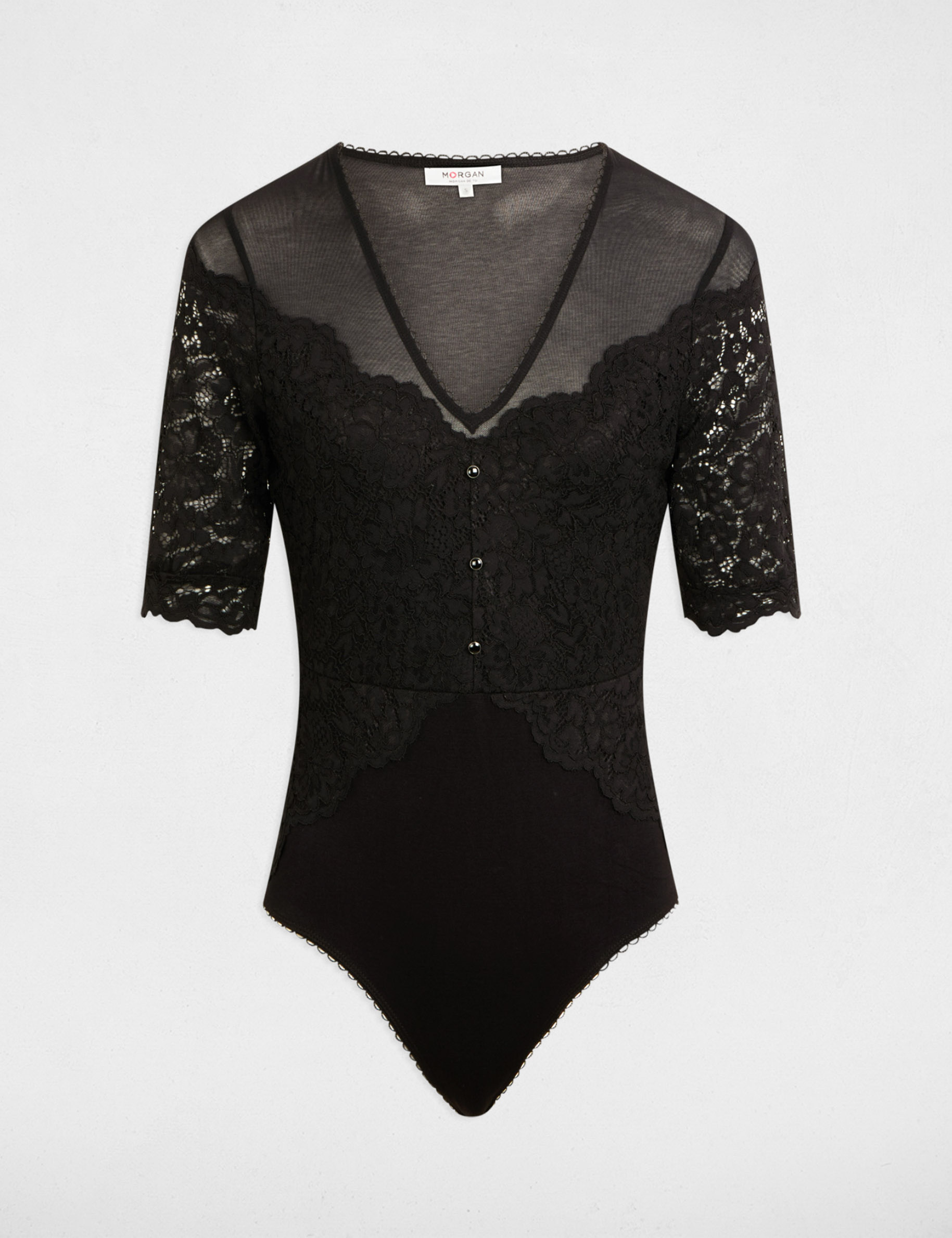 Short-sleeved lace body black women