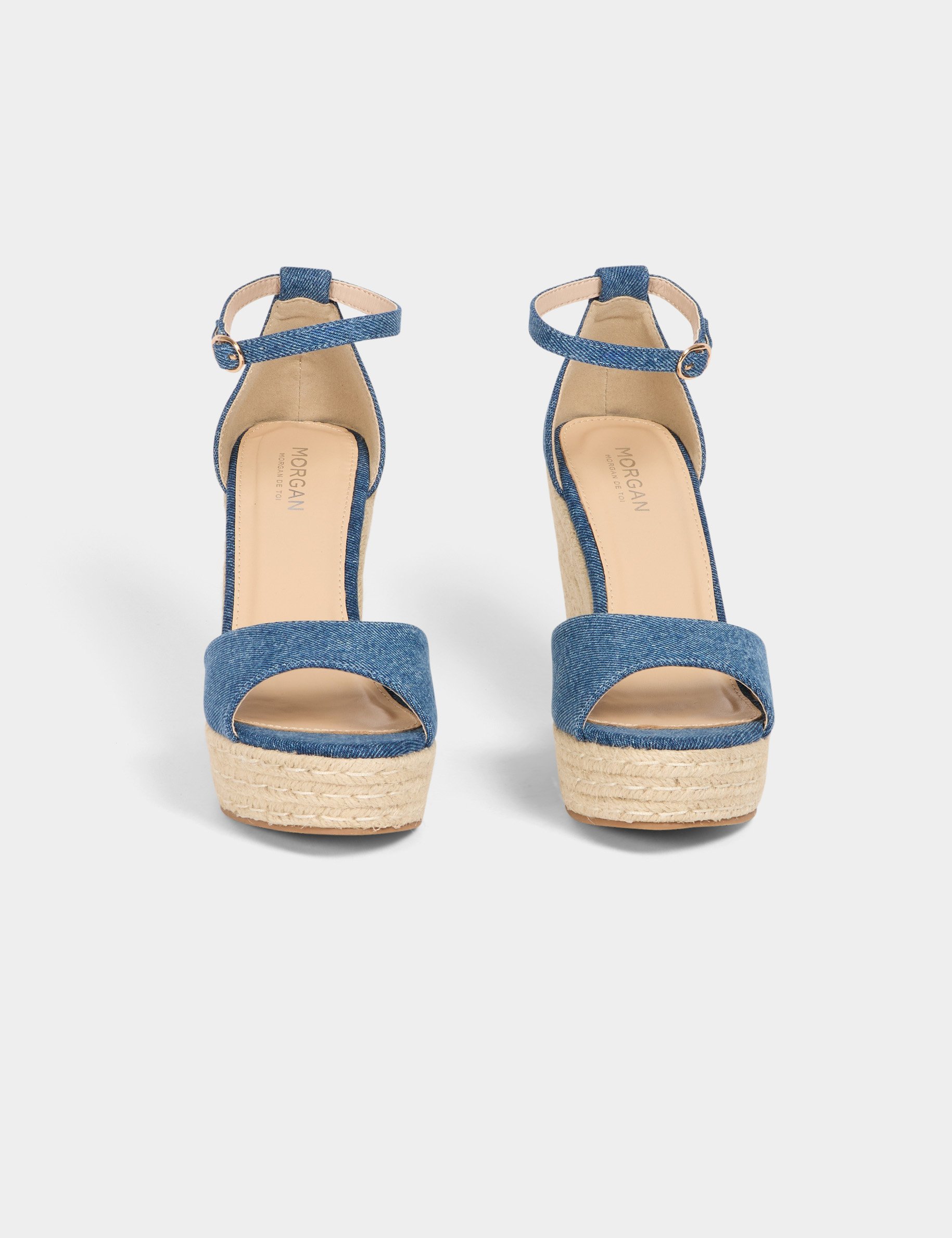 Denim sandals wedge heels raw denim women