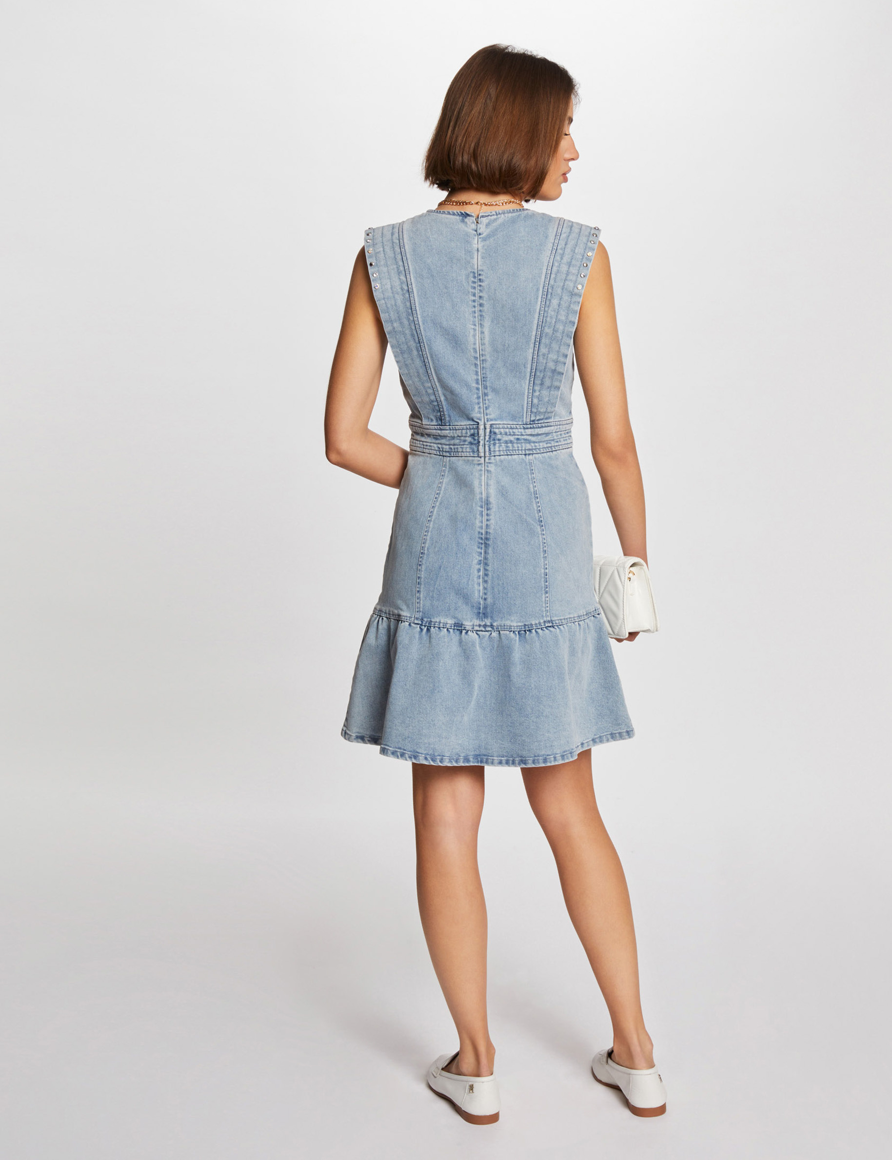 Mini skater denim dress jean bleached women