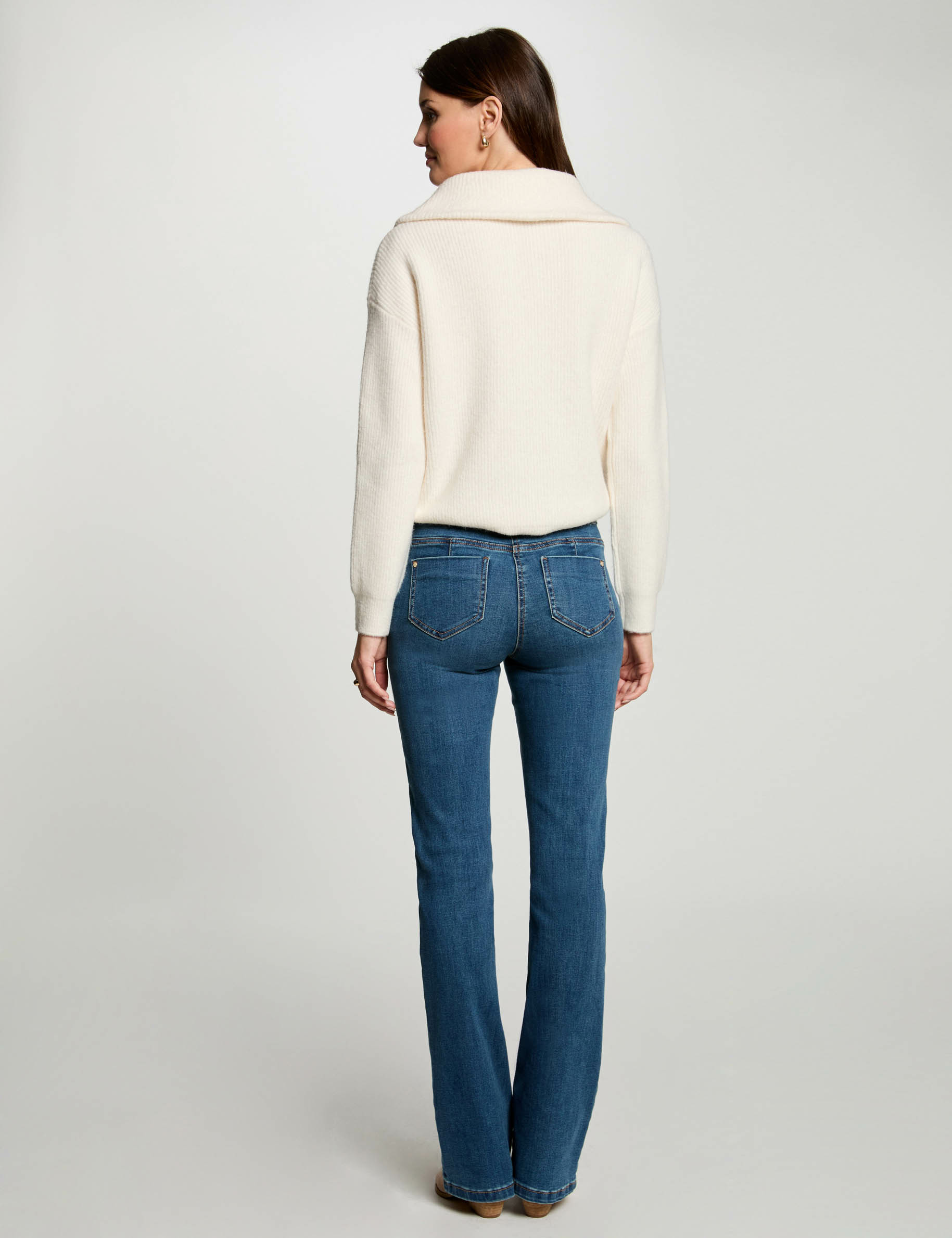 Jumper with zipped-rollneck ivory women