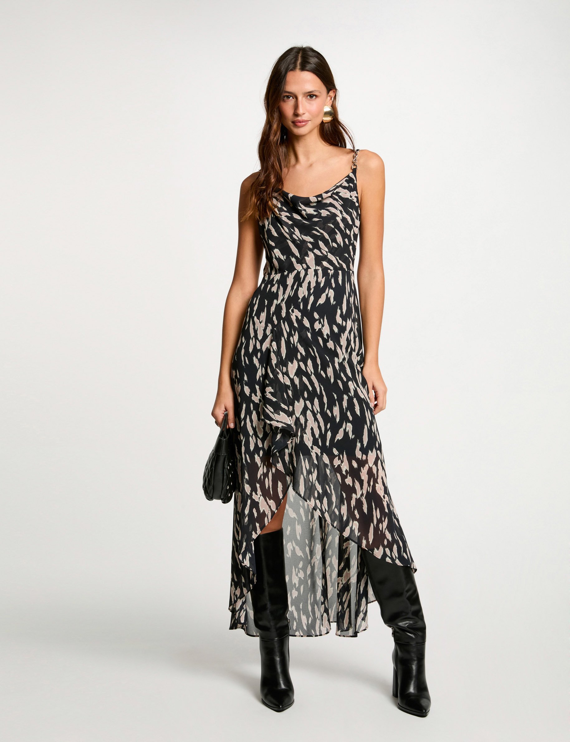 Printed loose maxi dress black women