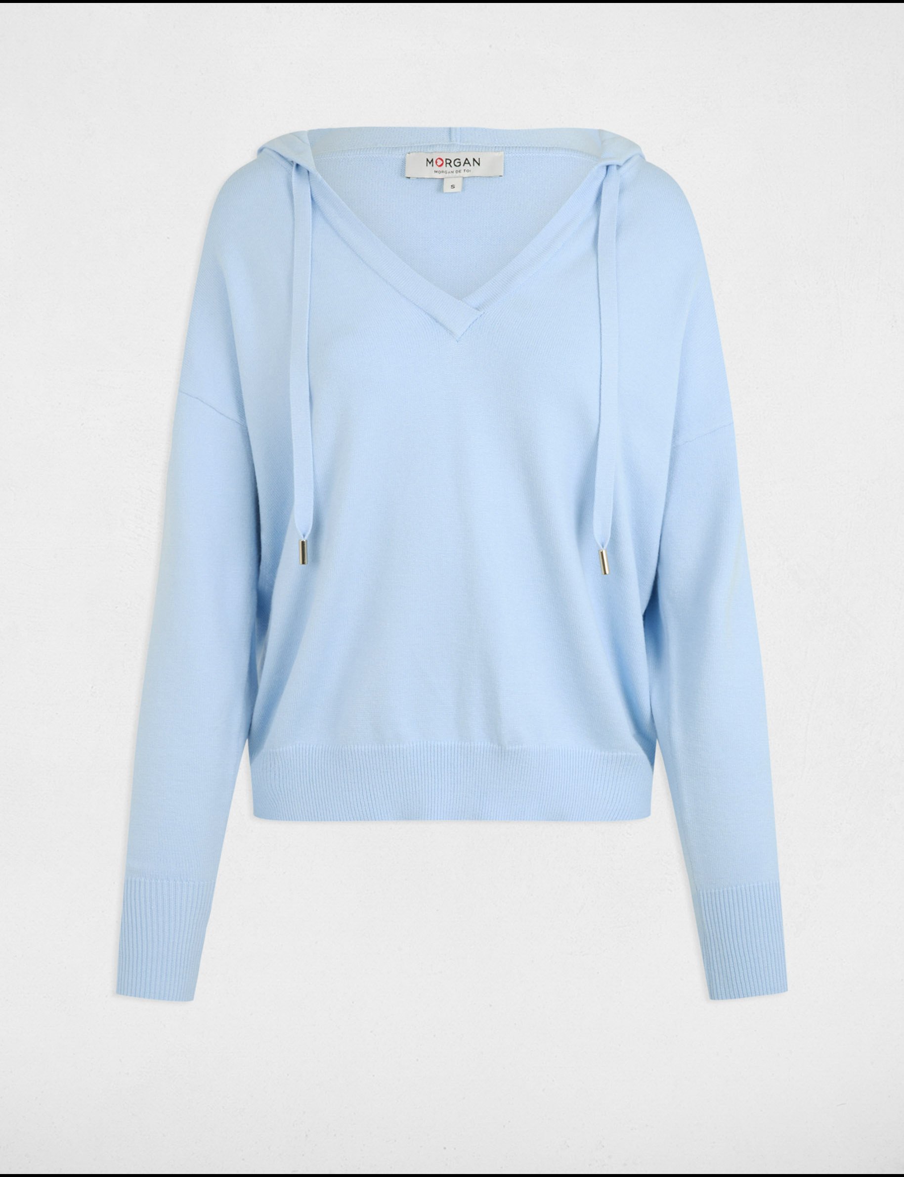 Jumper V-neck and hood sky blue women