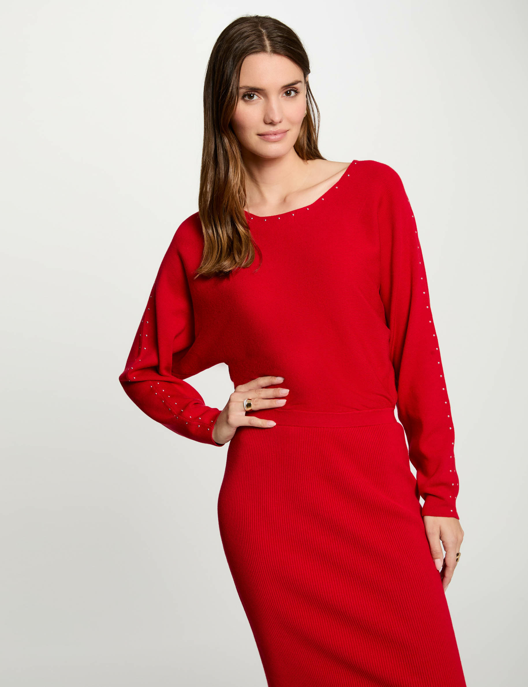 Fitted maxi knitted dress red women