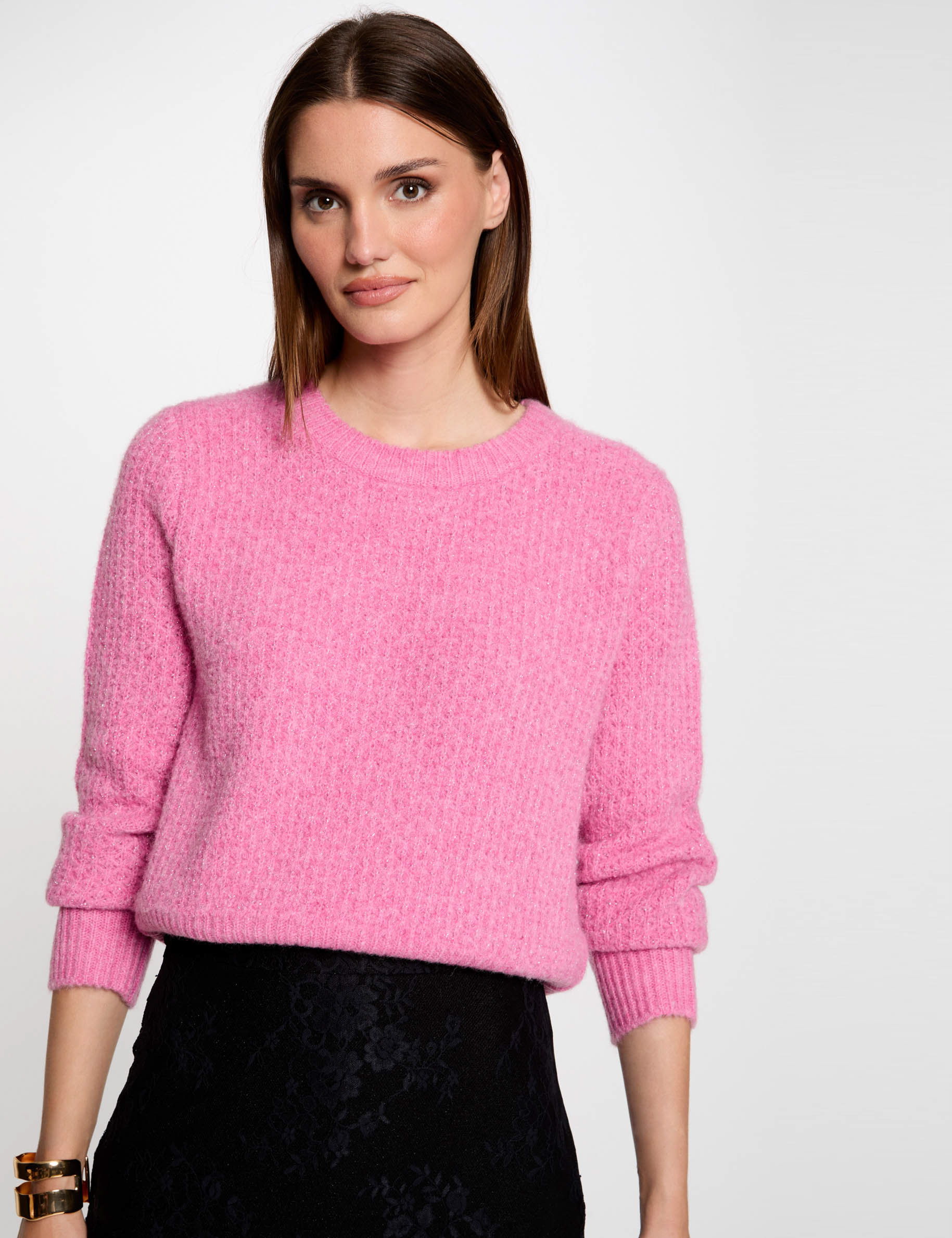 Jumper round neck long sleeves medium pink women