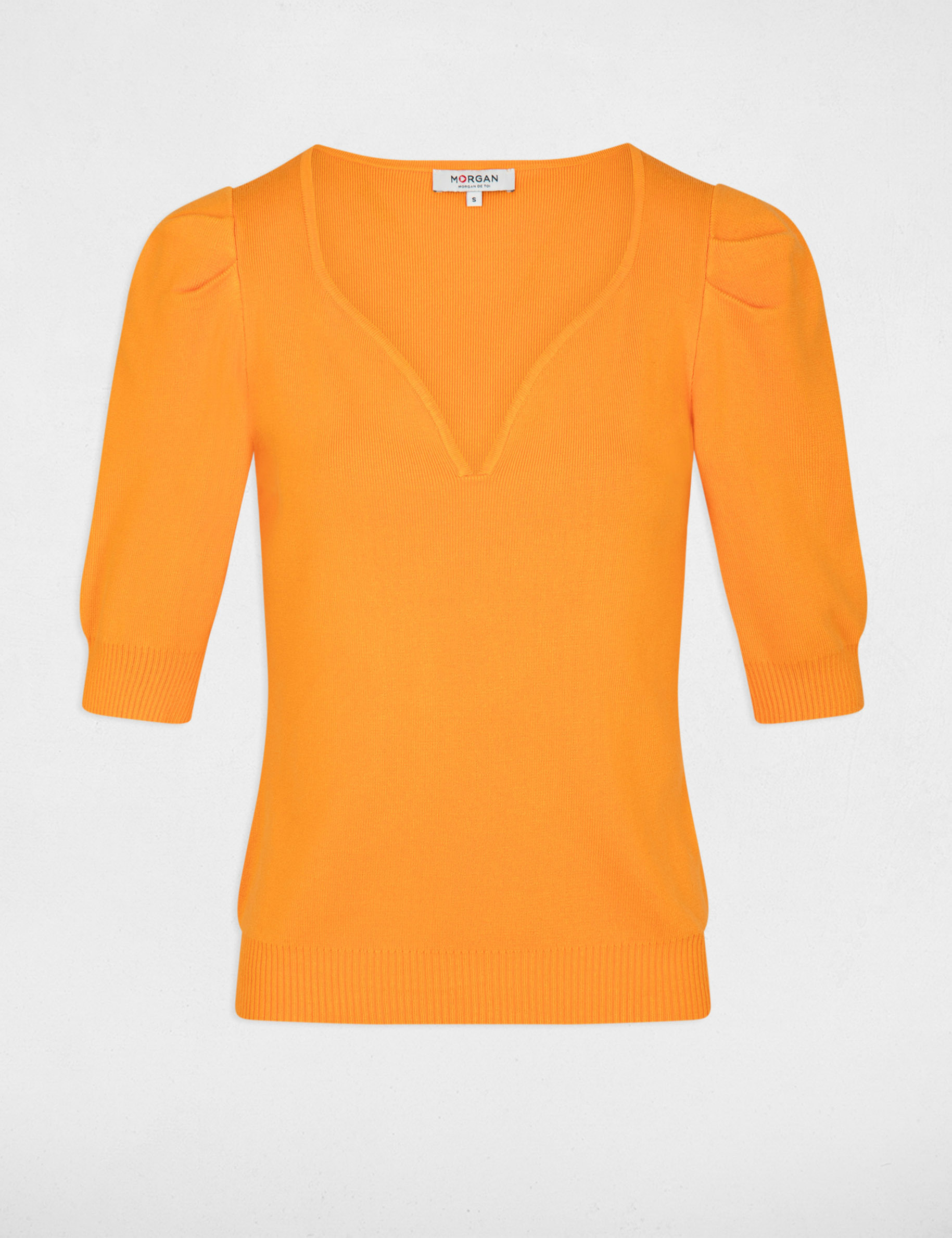 Jumper V-neck short sleeves orange ladies'