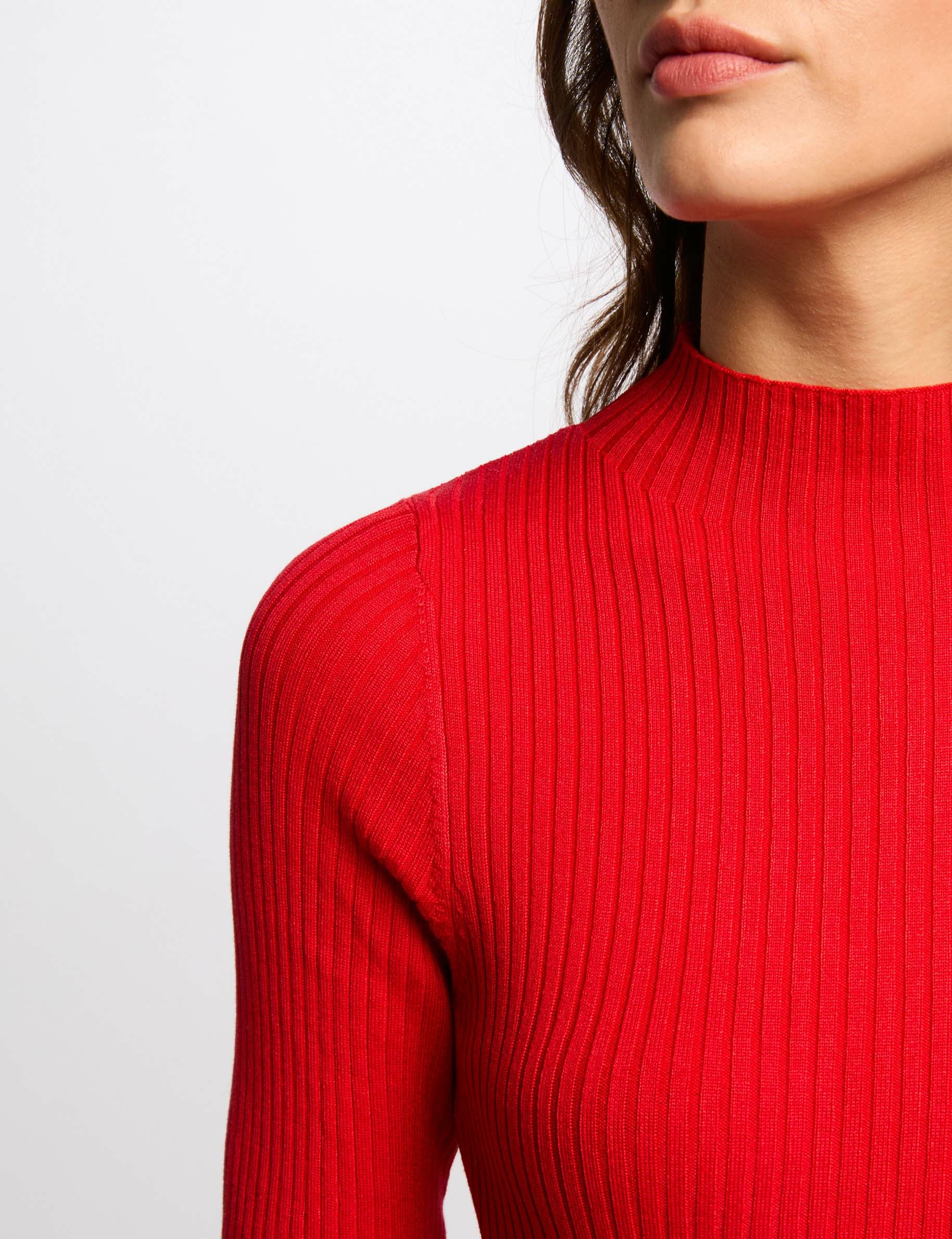 Ribbed jumper high collar red women