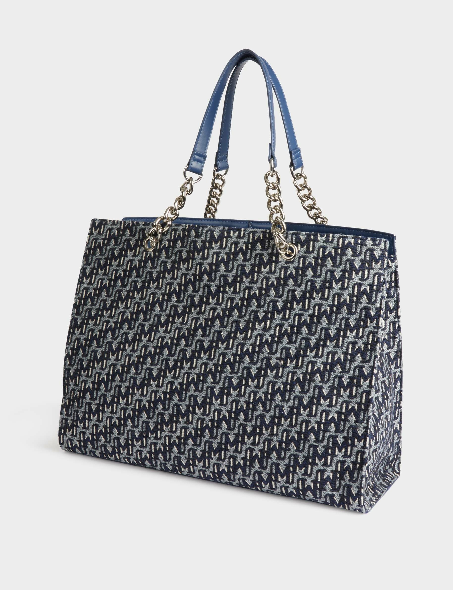 Shopper bag monogram print stone wash denim women