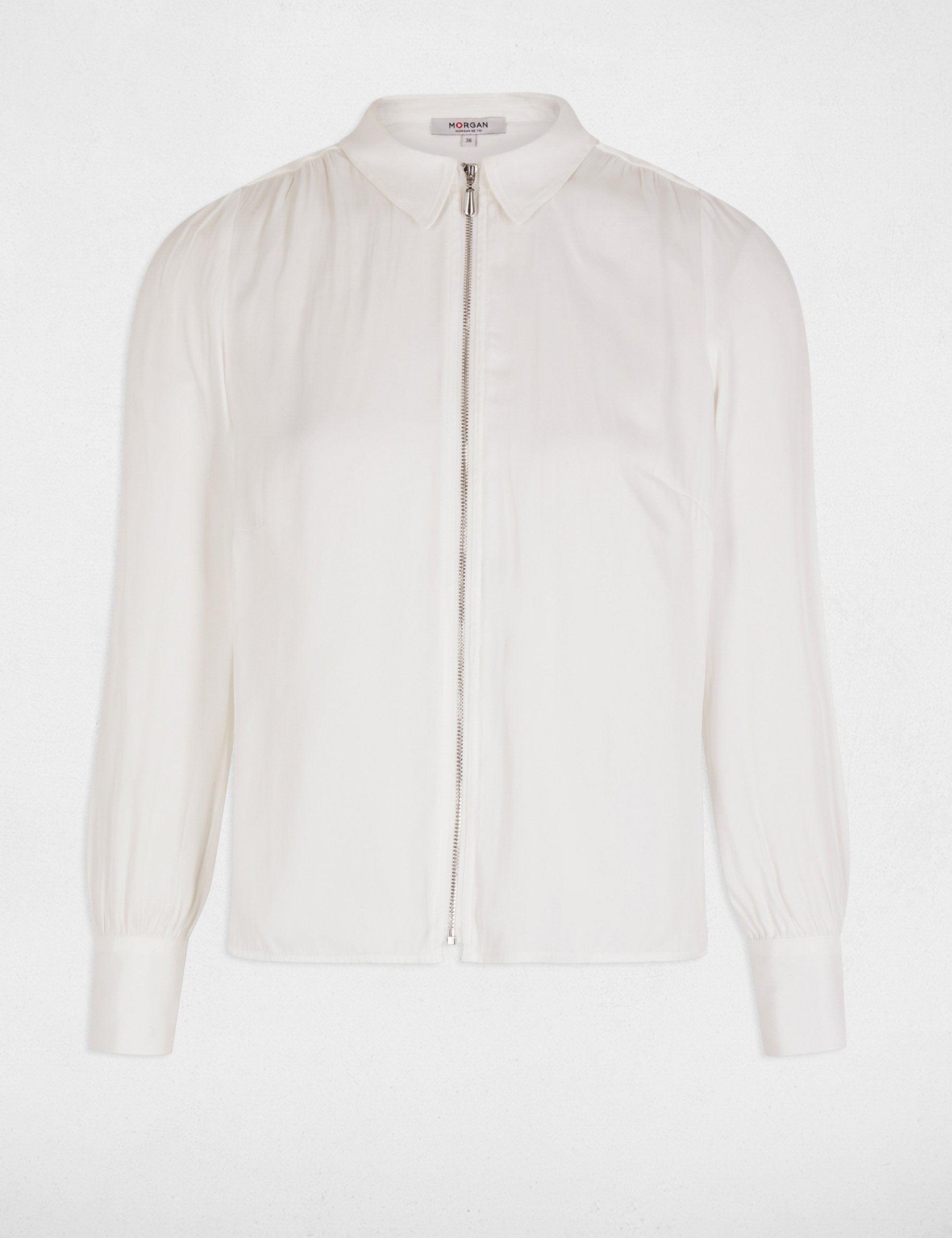 Long-sleeved satin shirt ecru women