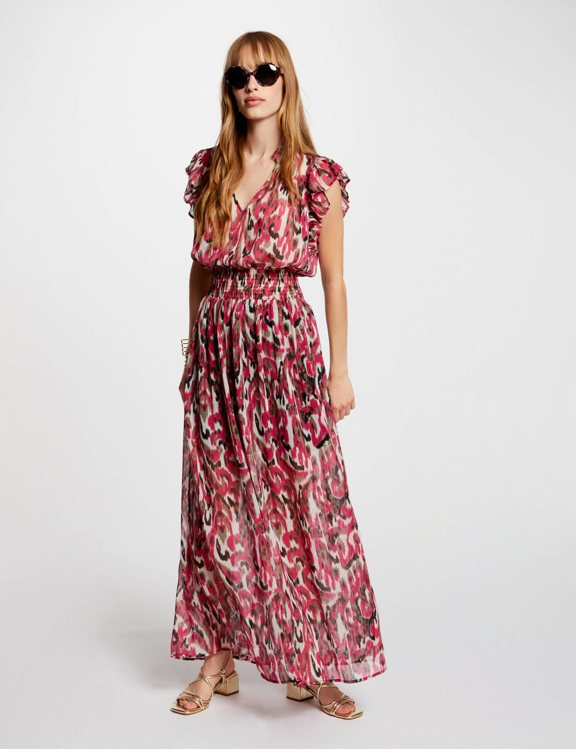 Printed waisted maxi dress multicolored women