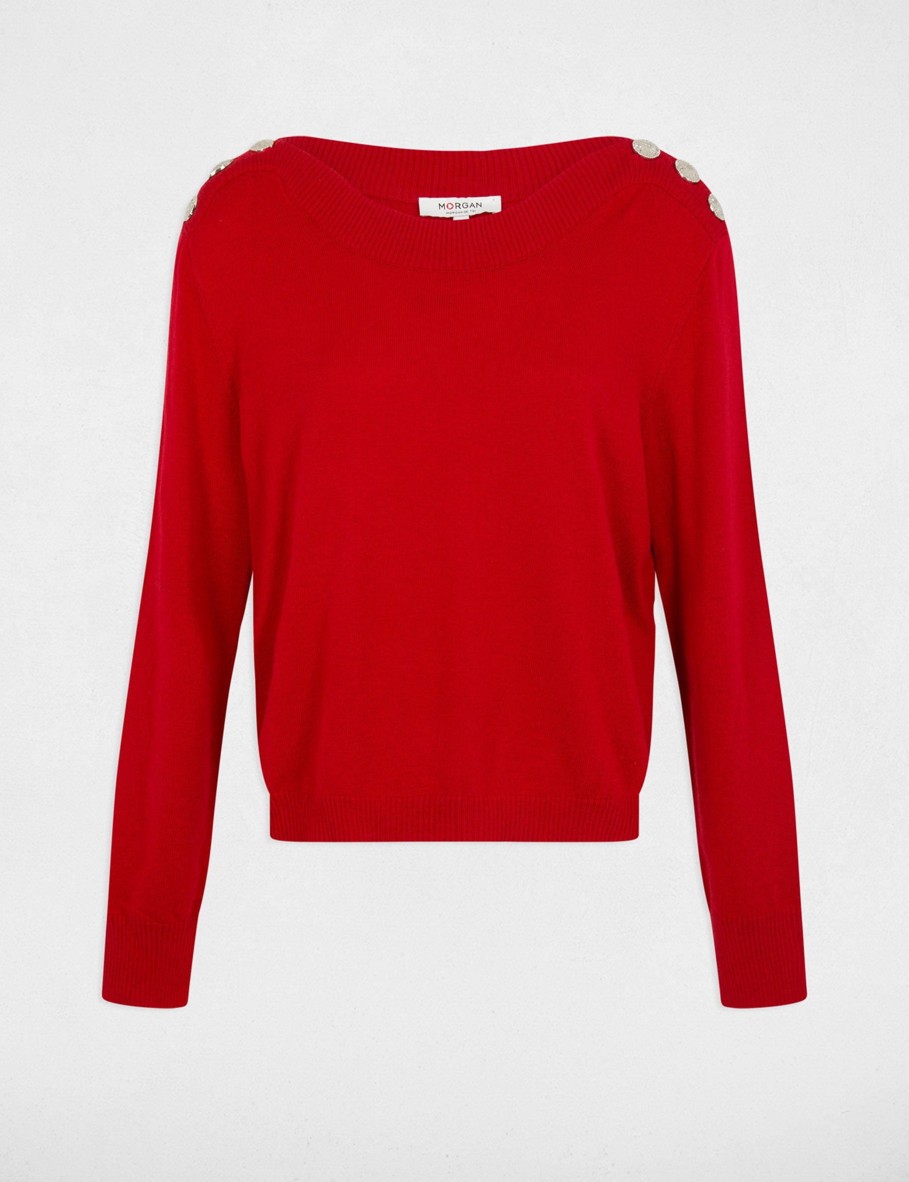 Jumper boat neck with buttons red women