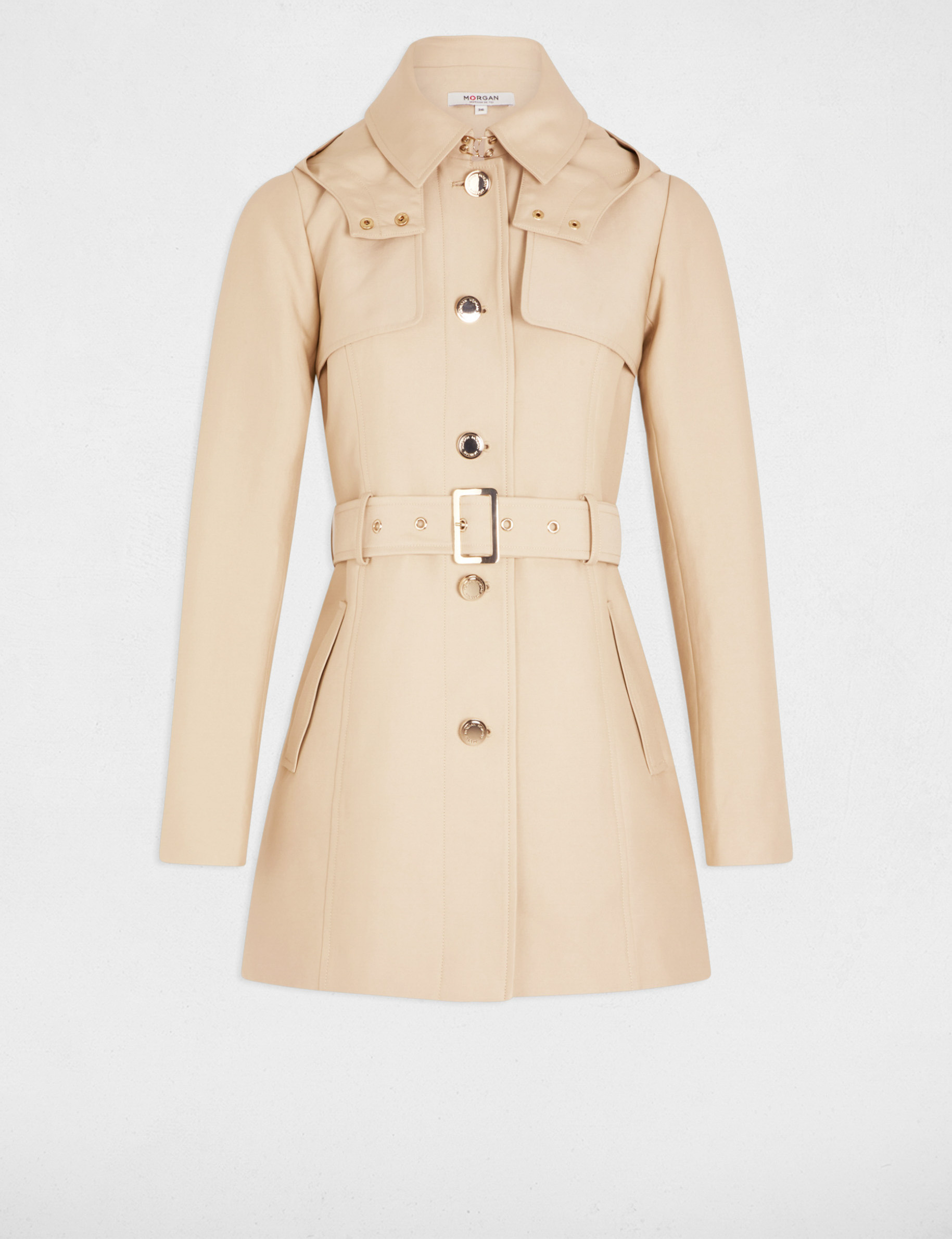 Belted mid-length trenchcoat sand women