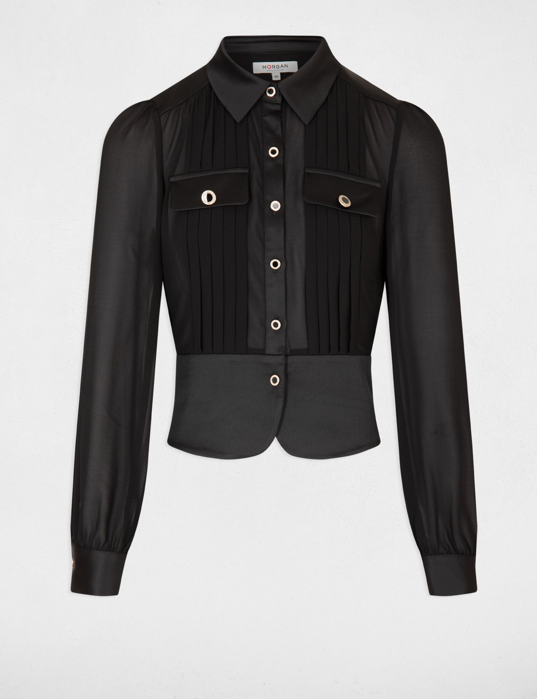 Long-sleeved shirt with pleats black women