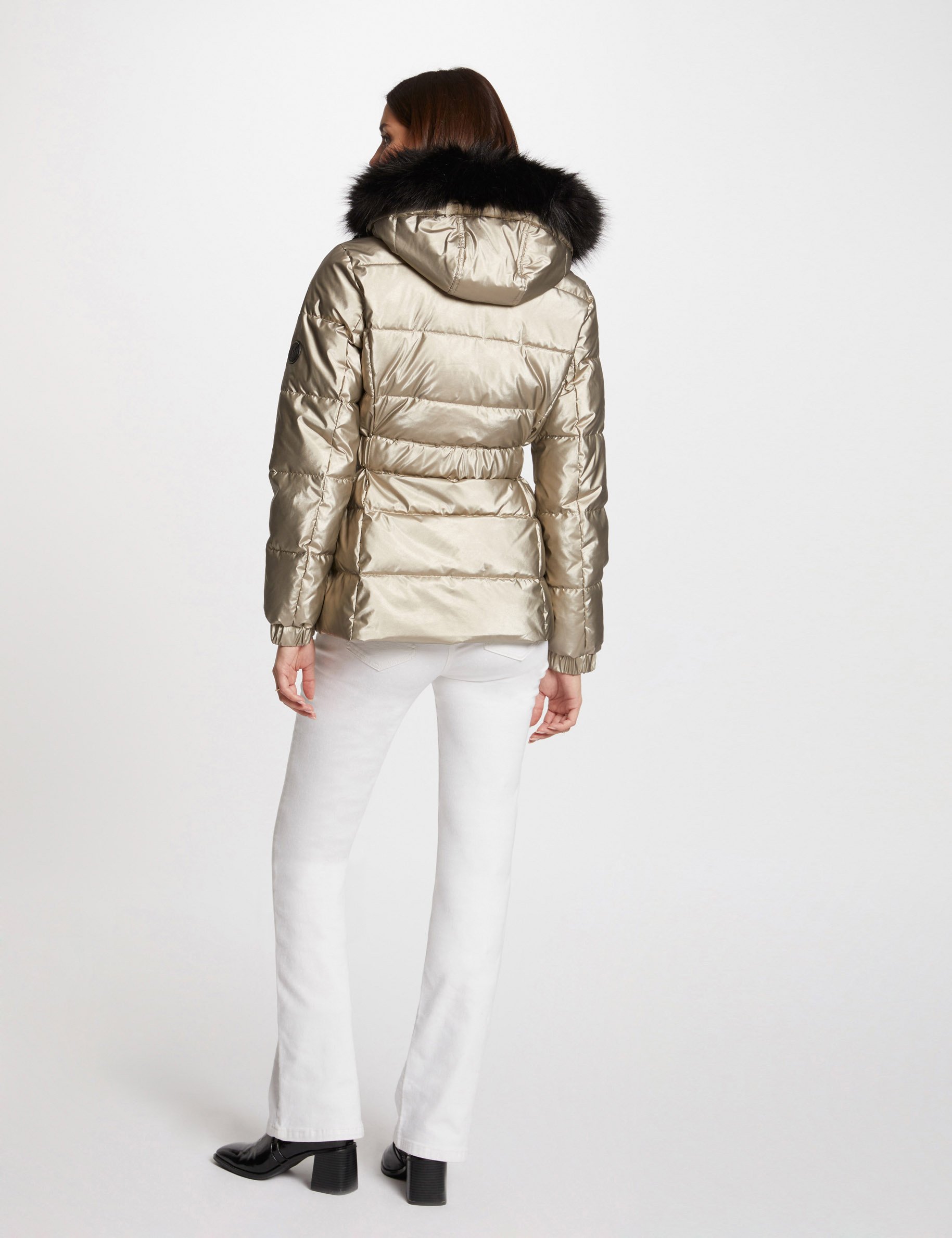 Metallised padded jacket hood gold women Morgan