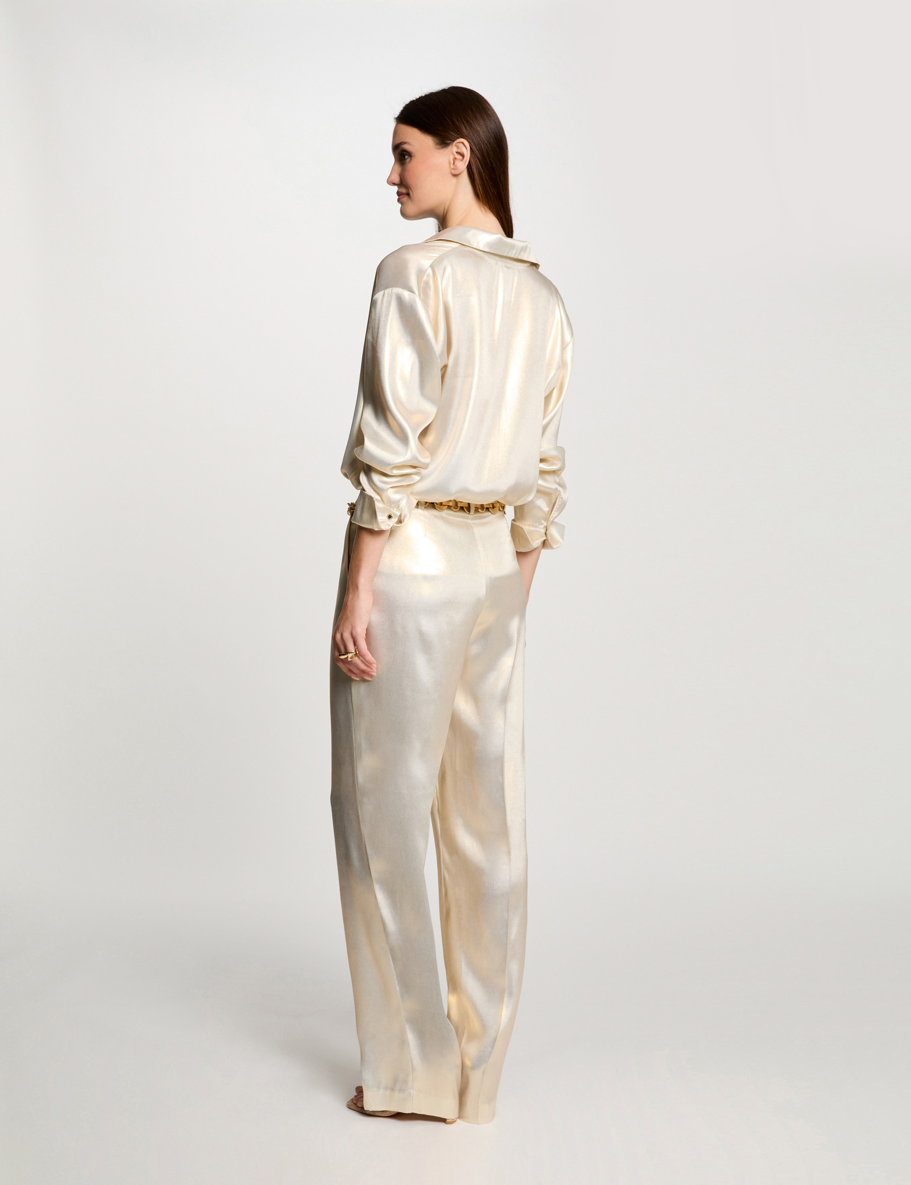 Metallised wide leg trousers gold yellow women