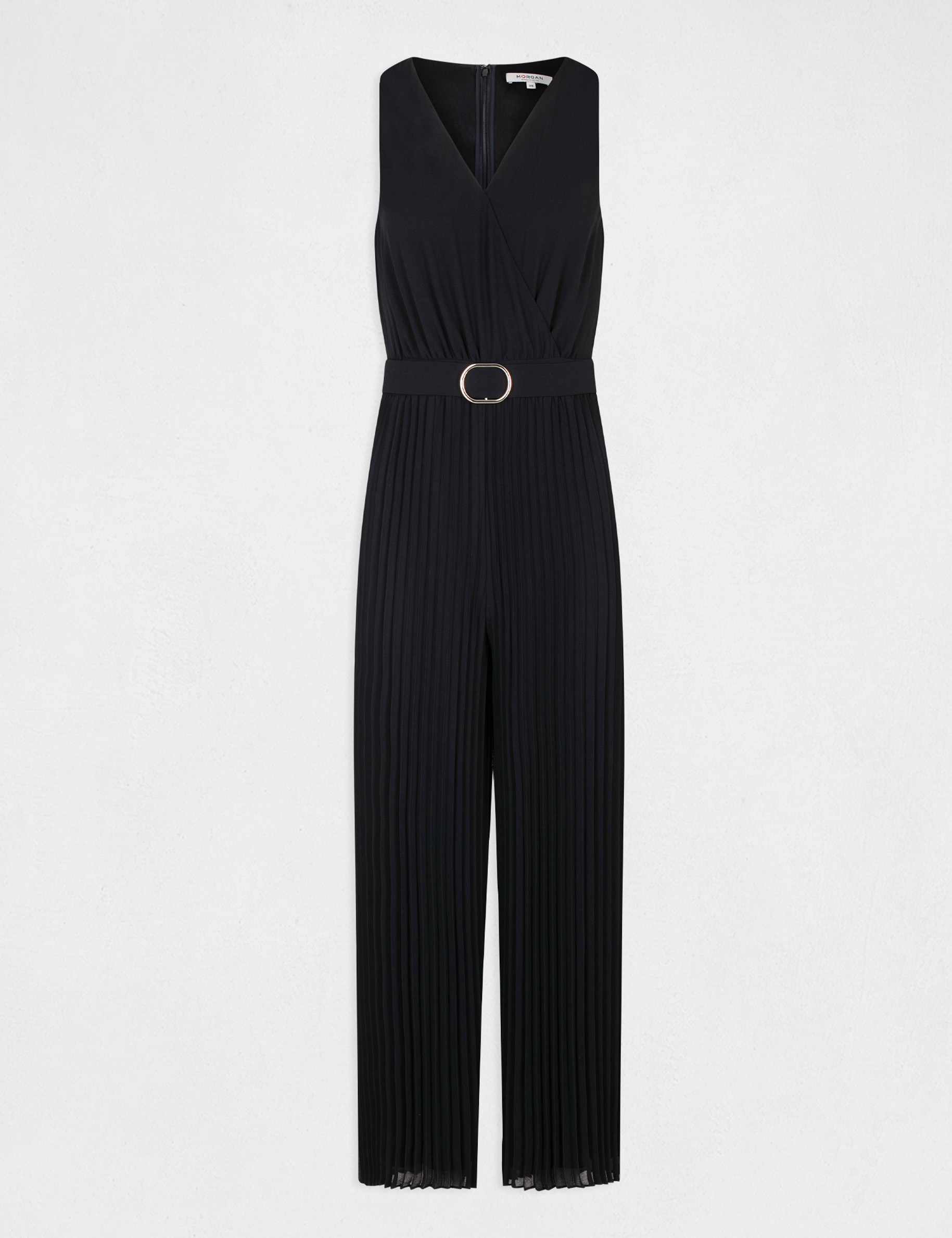 Loose jumpsuit with pleated legs navy blue women