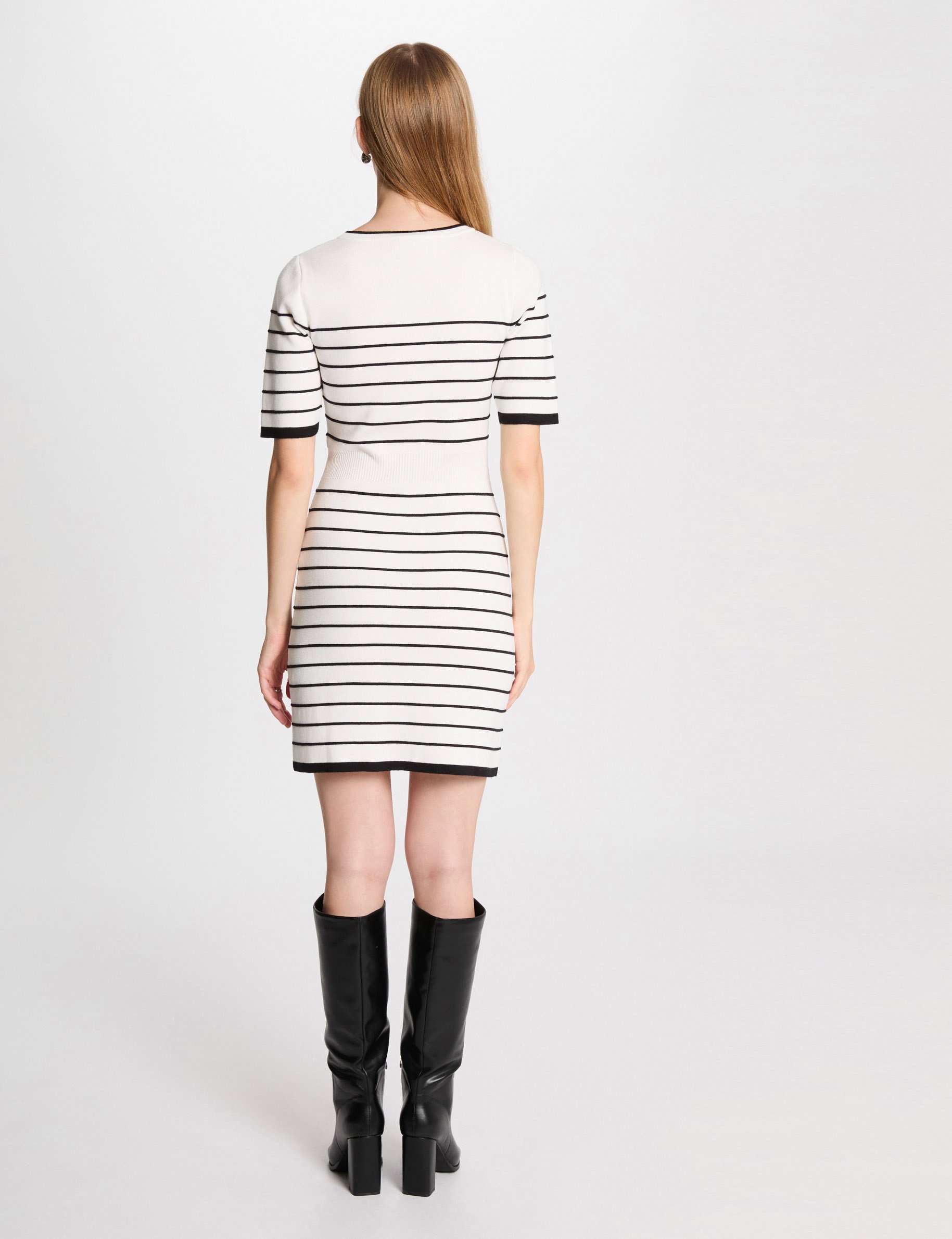 Mini knitted dress stripes white women