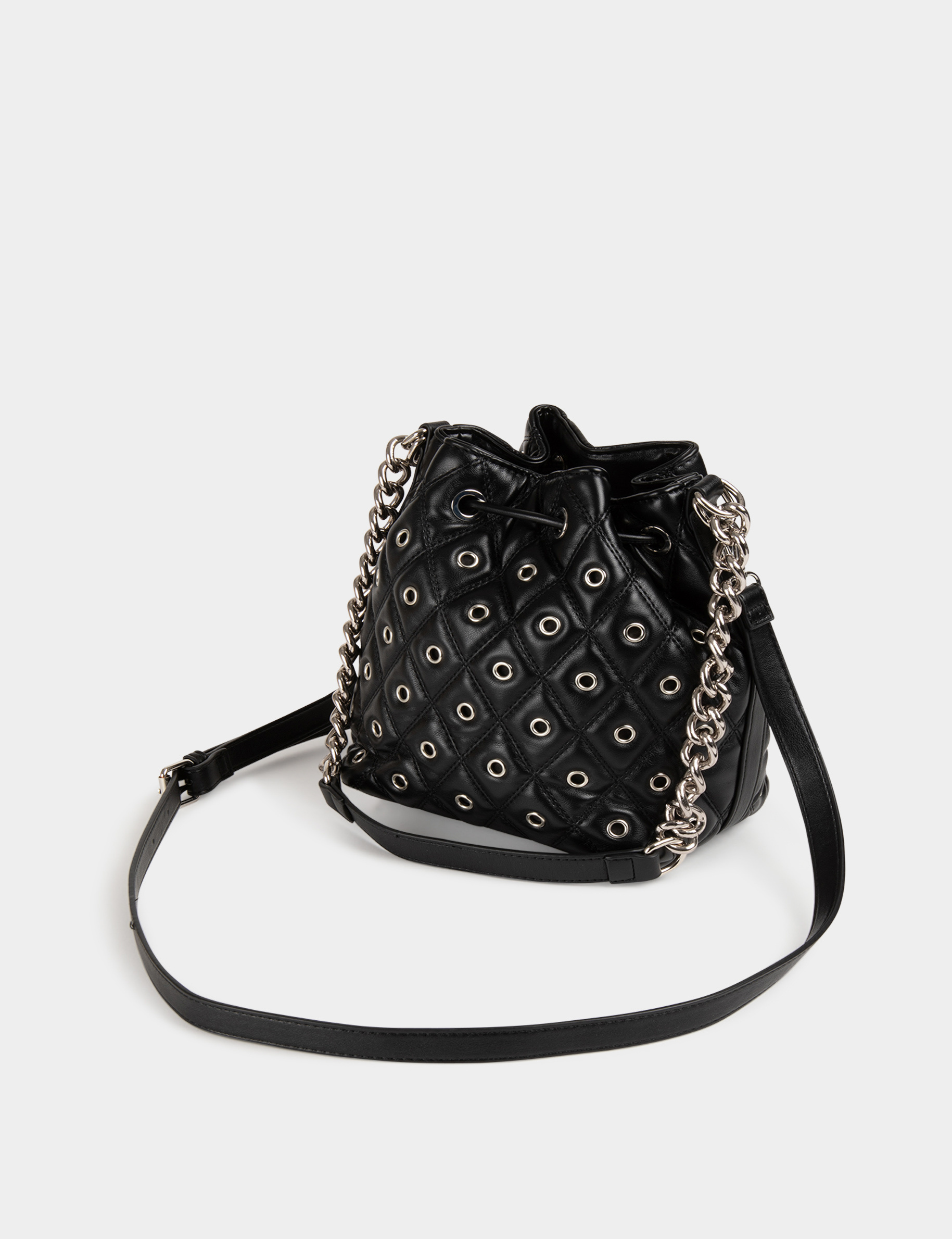 Quilted bucket bag eyelets black women