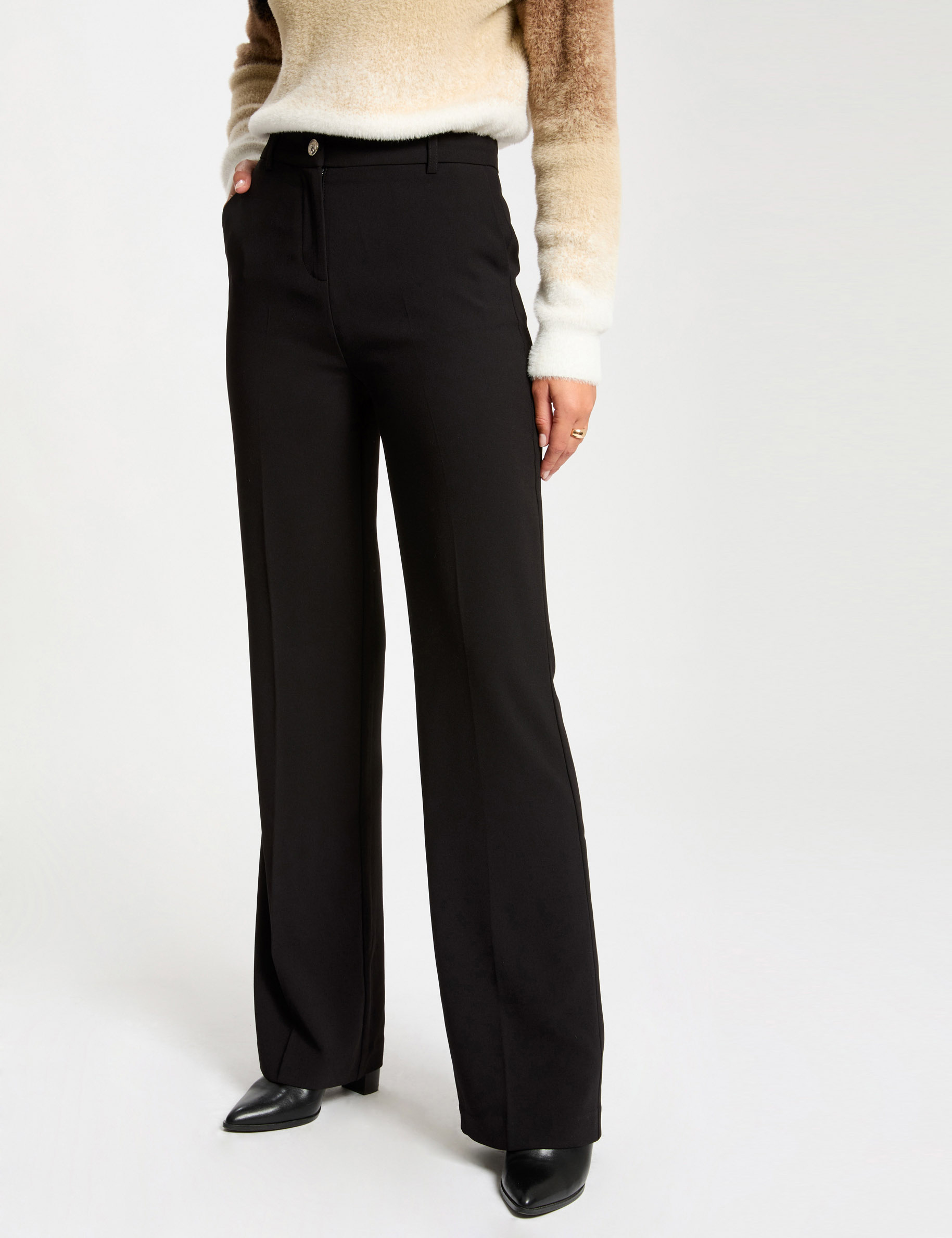 Pantalon large à pinces noir femme