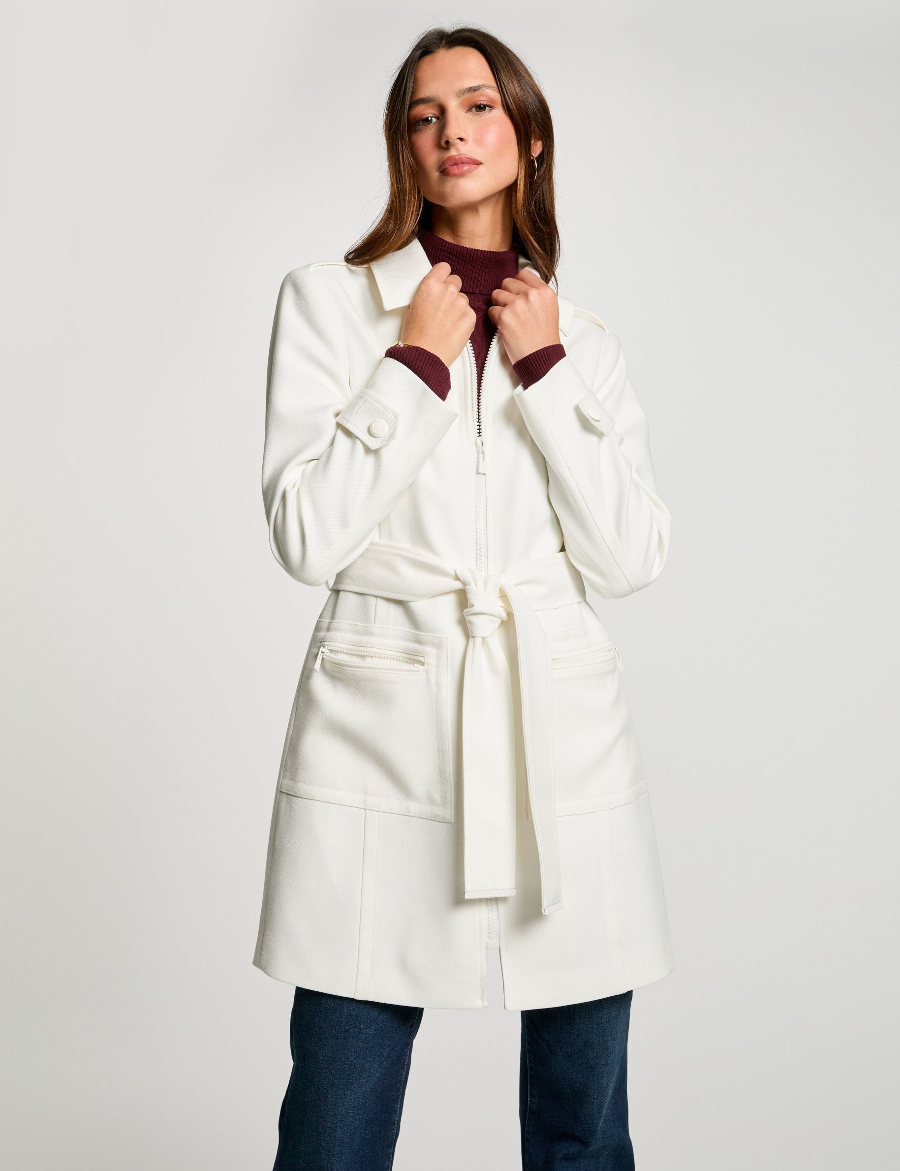 Zipped long coat white women