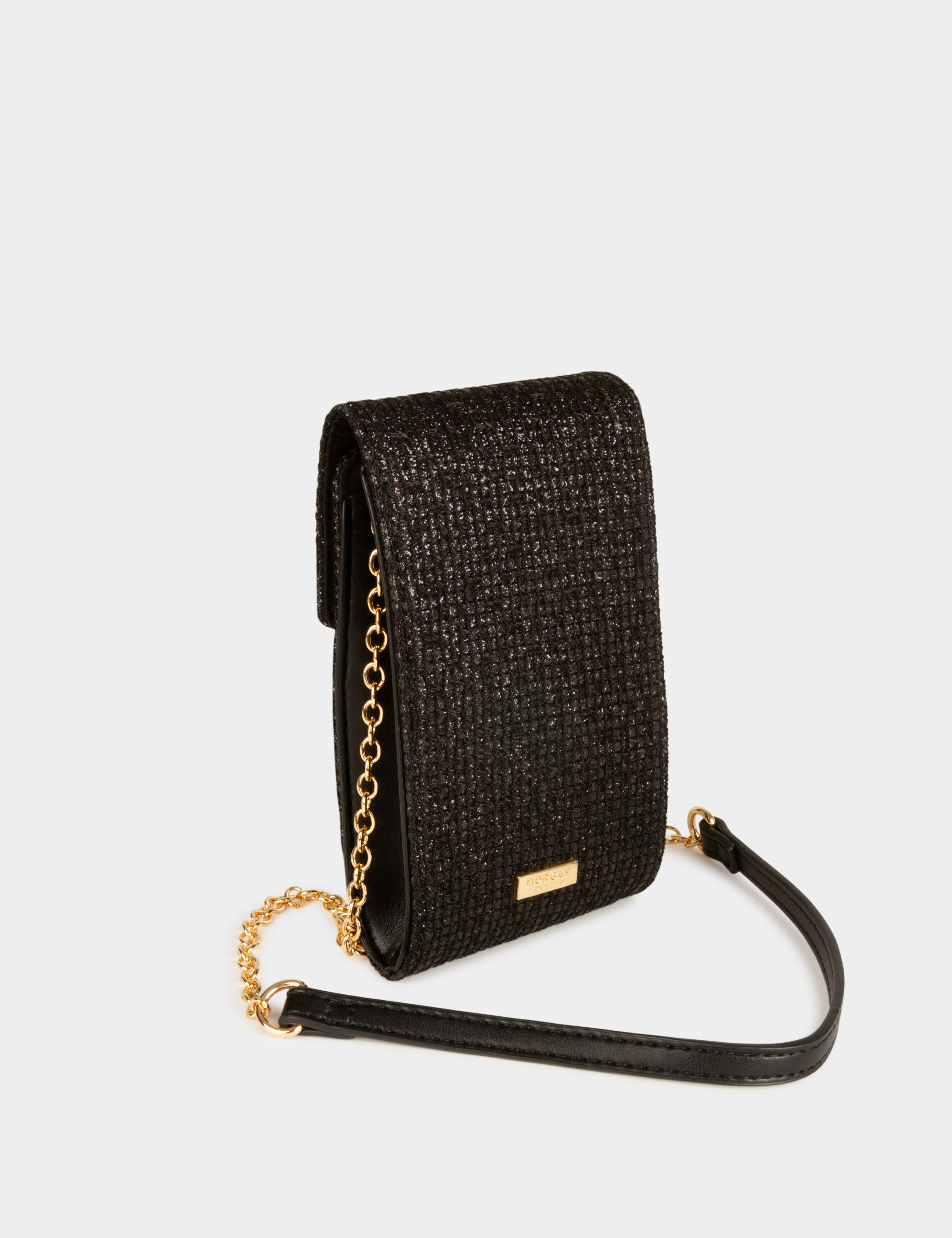 Pochette téléphone paillettes noir femme