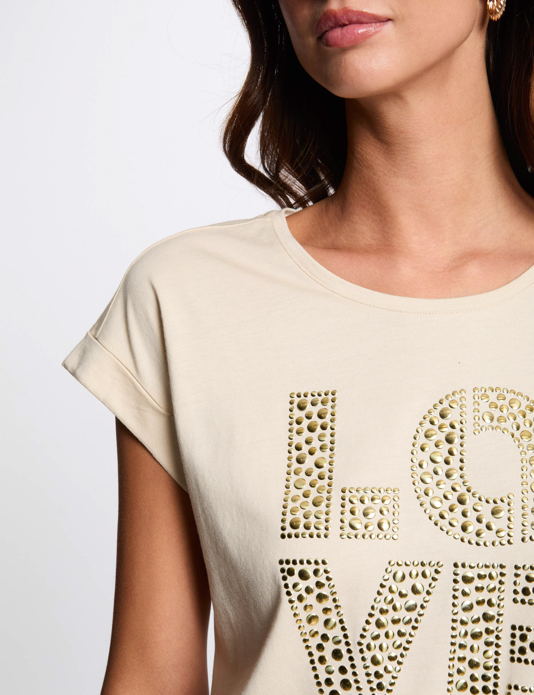 T-shirt with message beige women