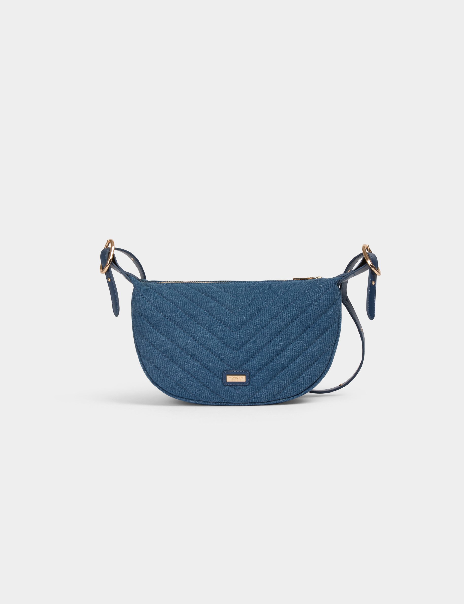 Quilted half moon bag stone wash denim women