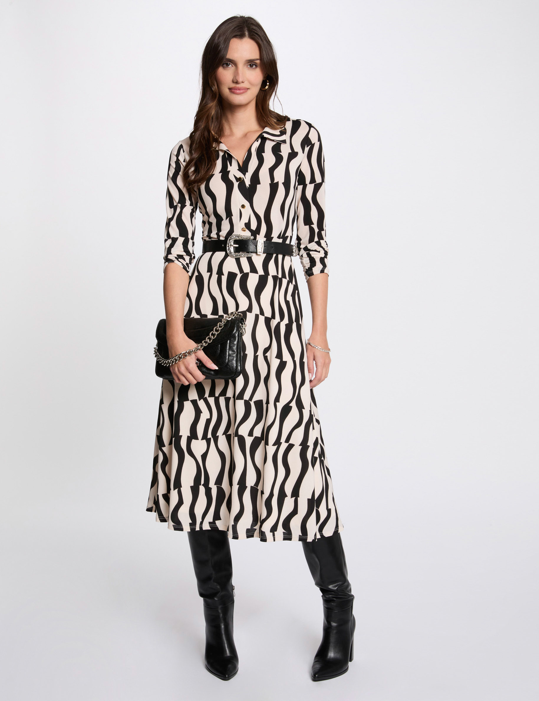 Printed straight midi dress multicolor women