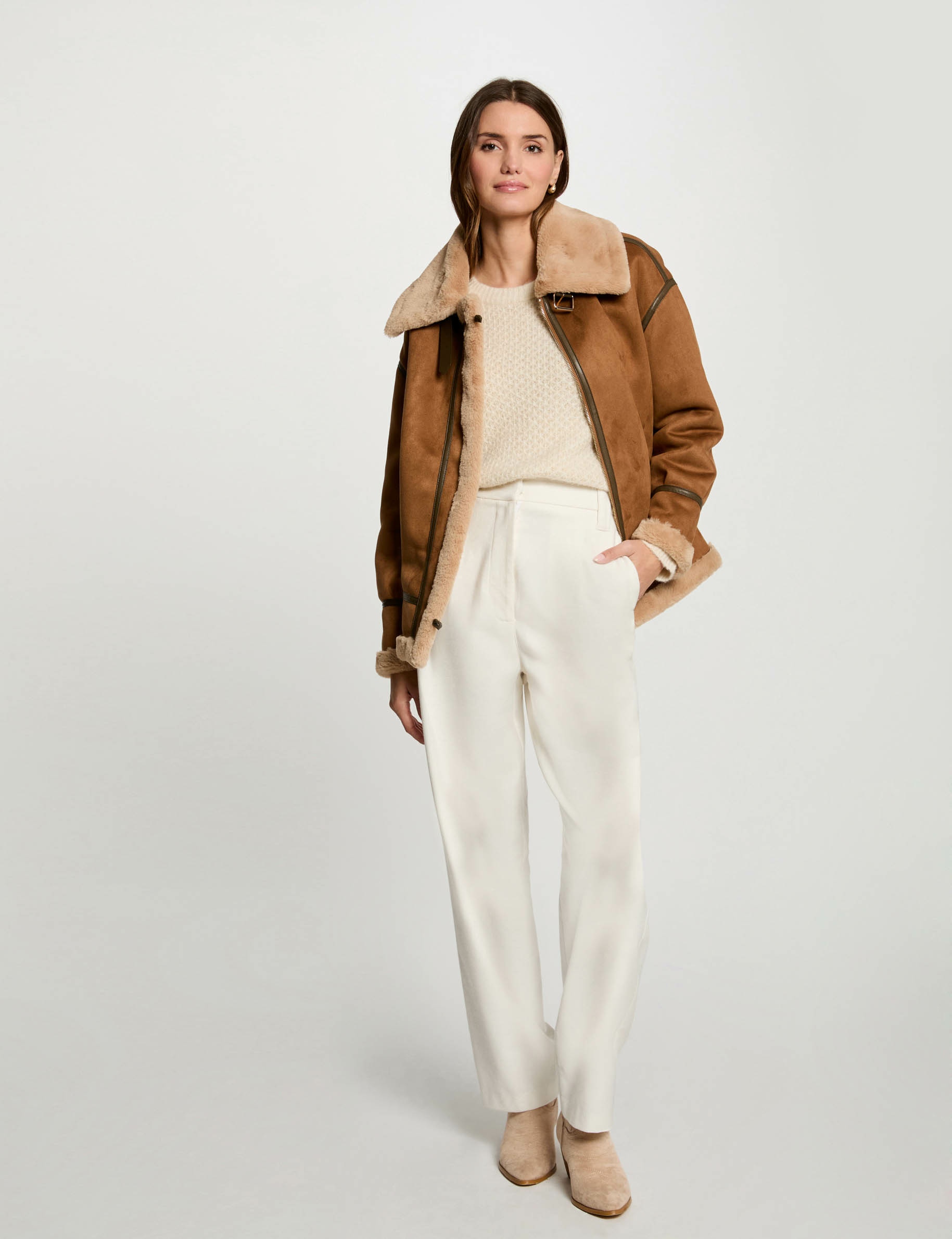 Zipped suede jacket caramel women