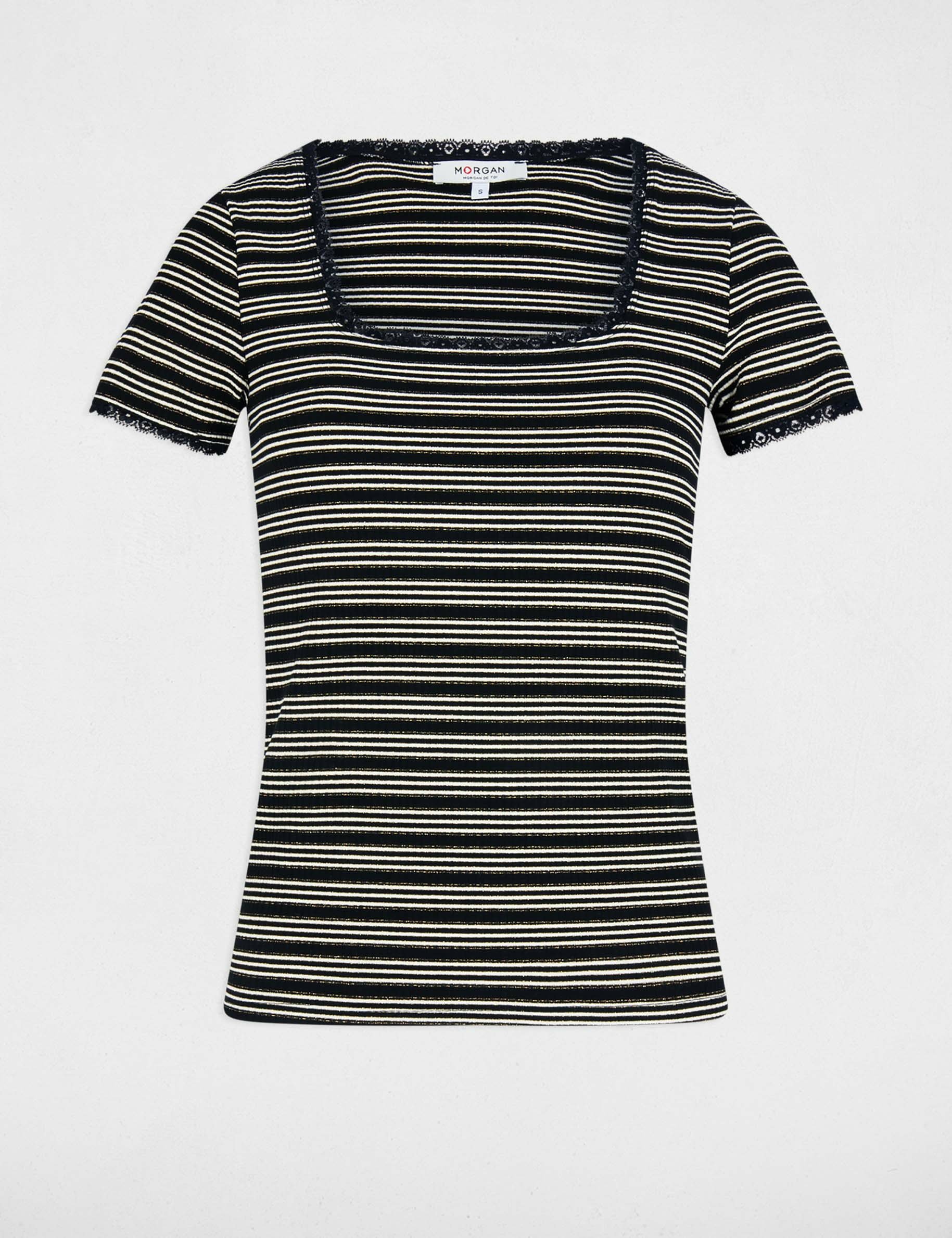 Striped short-sleeved t-shirt black women