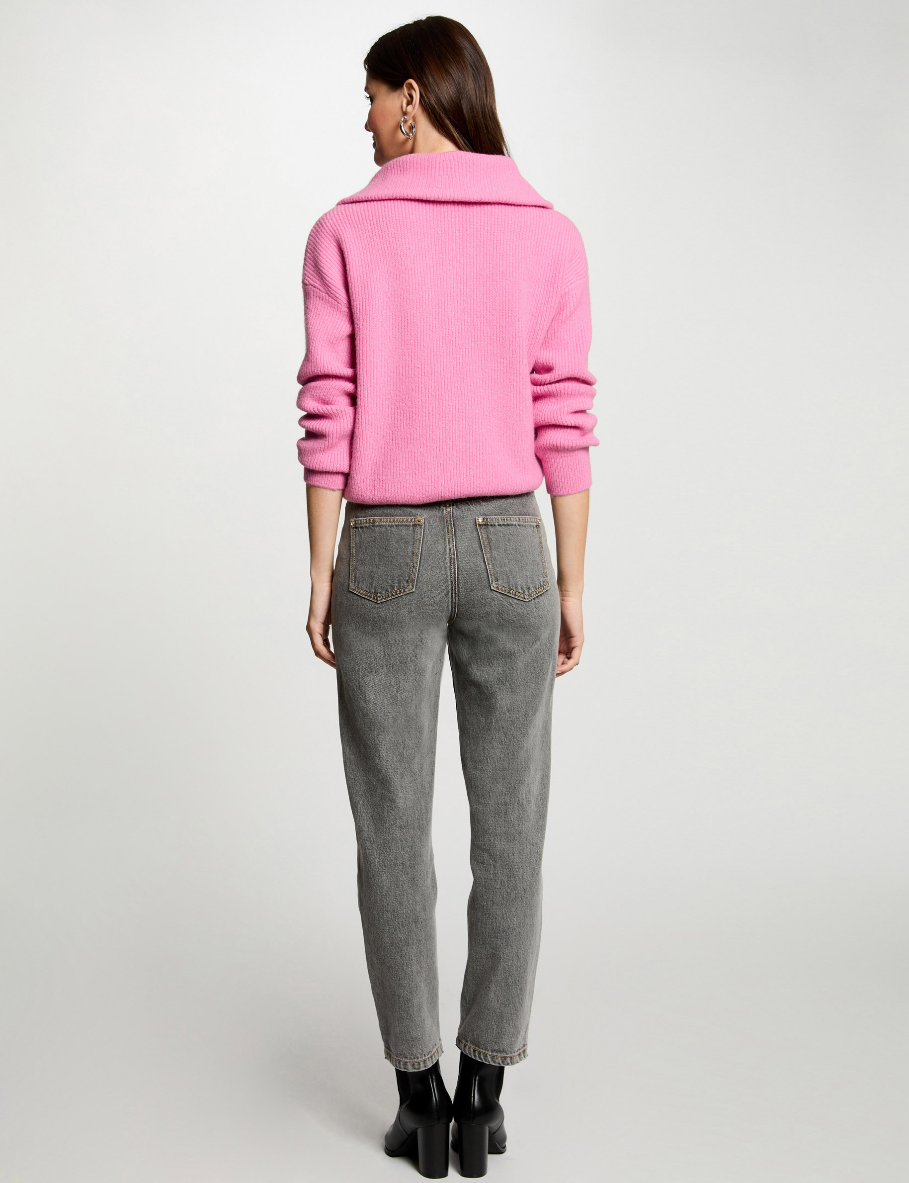 Jumper with zipped-rollneck medium pink women